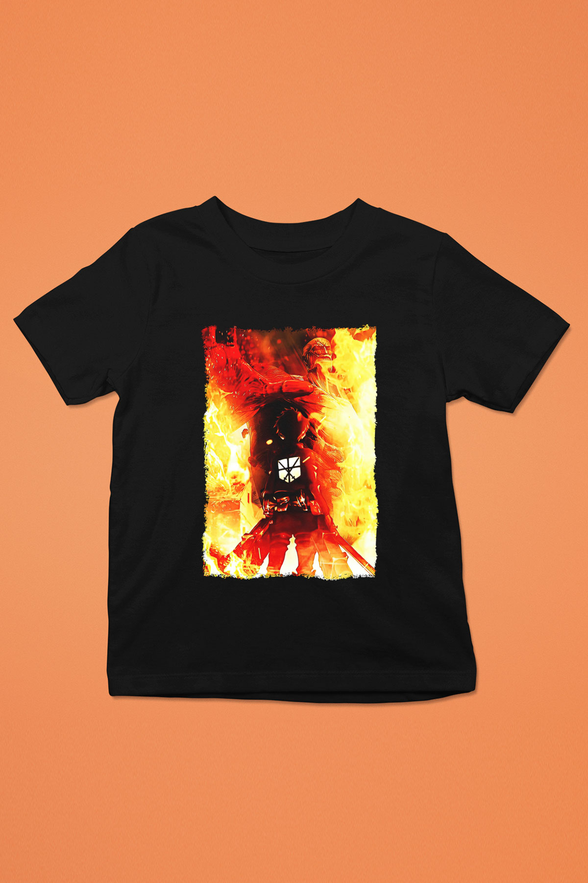 Attack On Titan Baskılı Unisex Siyah Çocuk Tişört - Tshirt