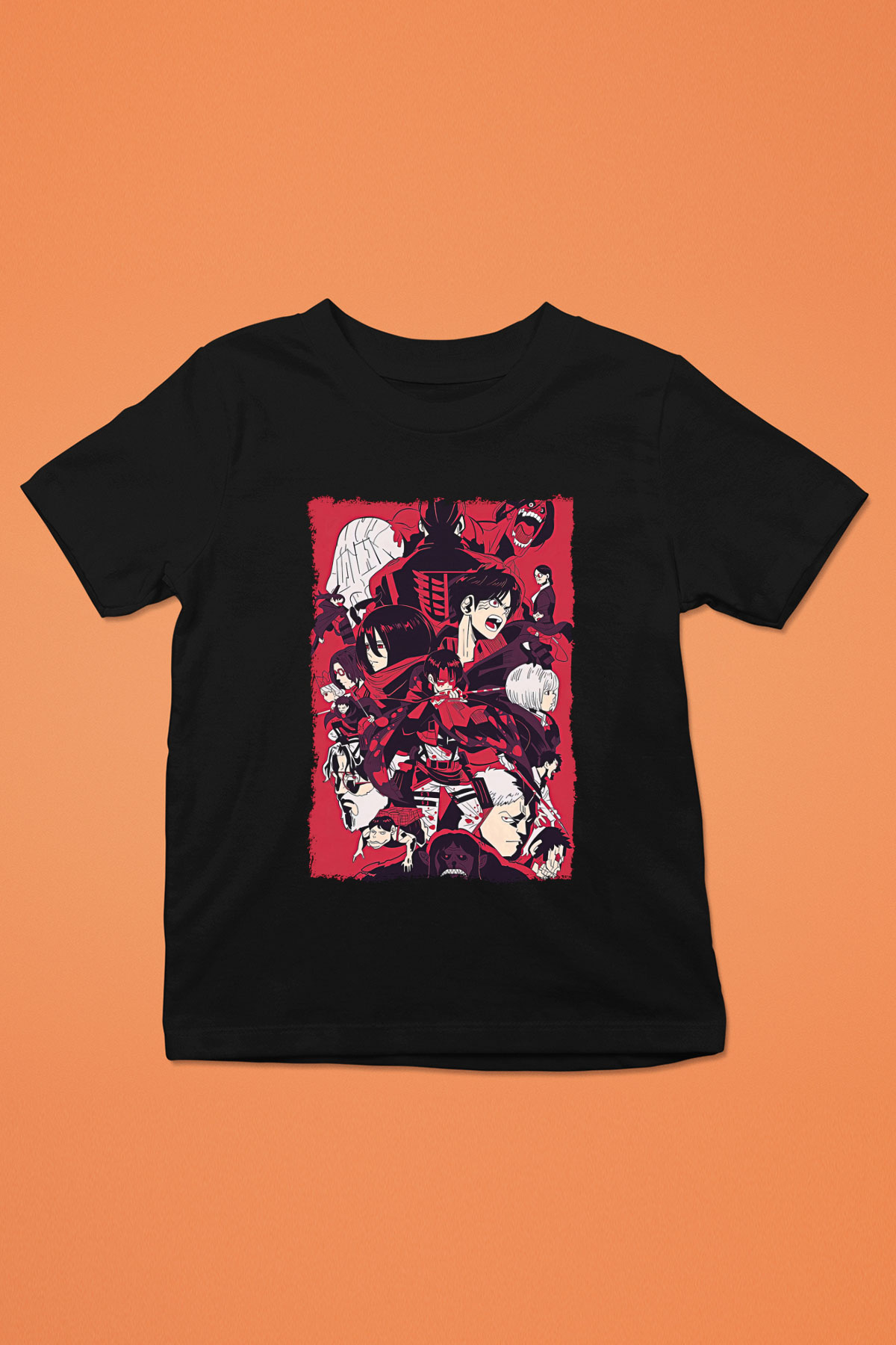 Attack On Titan Baskılı Unisex Siyah Çocuk Tişört - Tshirt