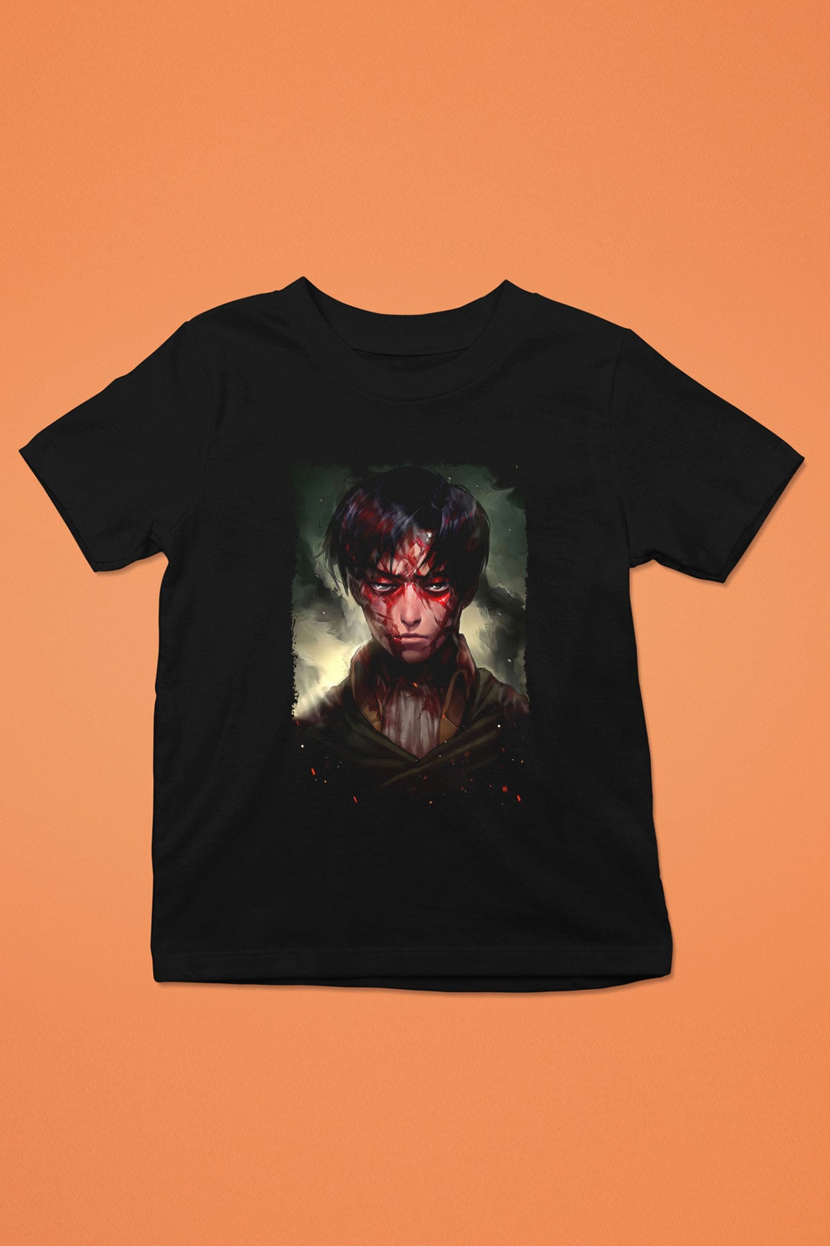 Attack On Titan Baskılı Unisex Siyah Çocuk Tişört - Tshirt