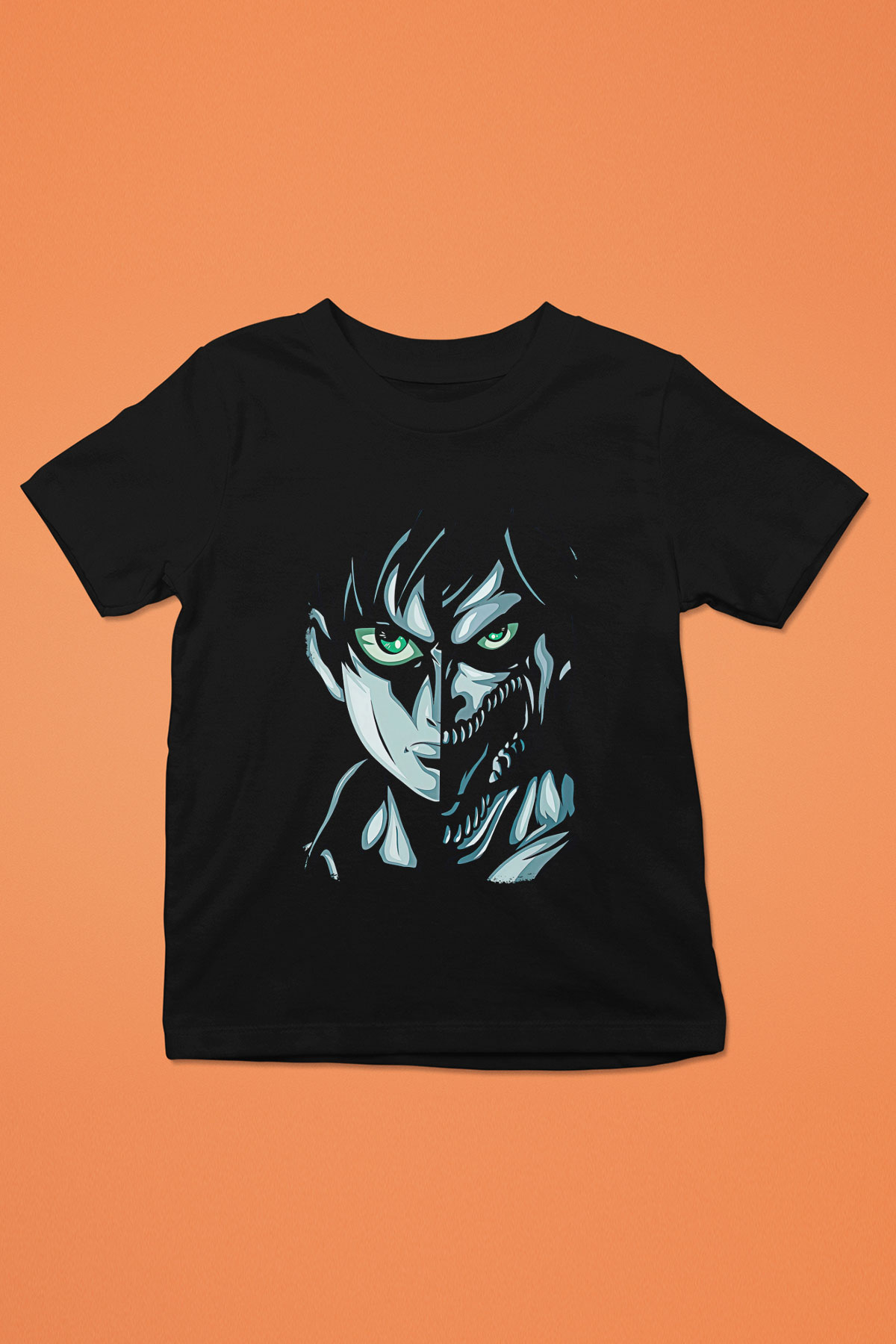 Attack On Titan Baskılı Unisex Siyah Çocuk Tişört - Tshirt