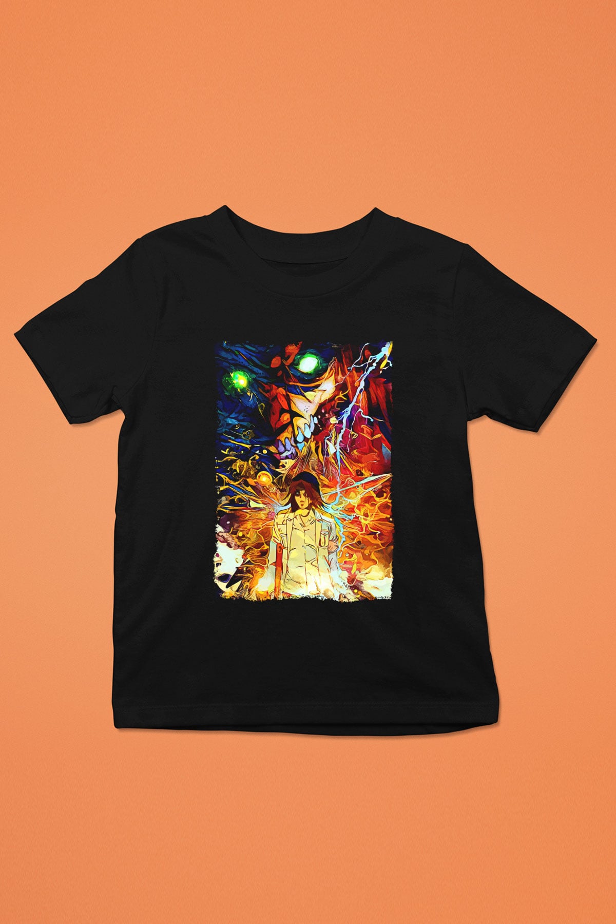 Attack On Titan Baskılı Unisex Siyah Çocuk Tişört - Tshirt