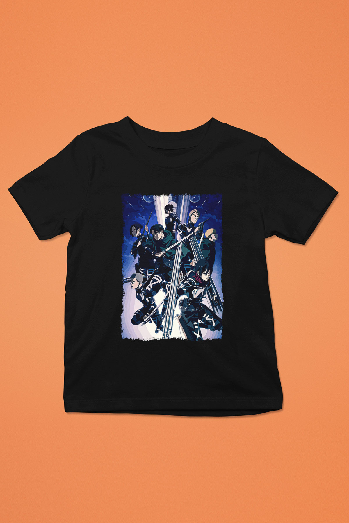 Attack On Titan Baskılı Unisex Siyah Çocuk Tişört - Tshirt