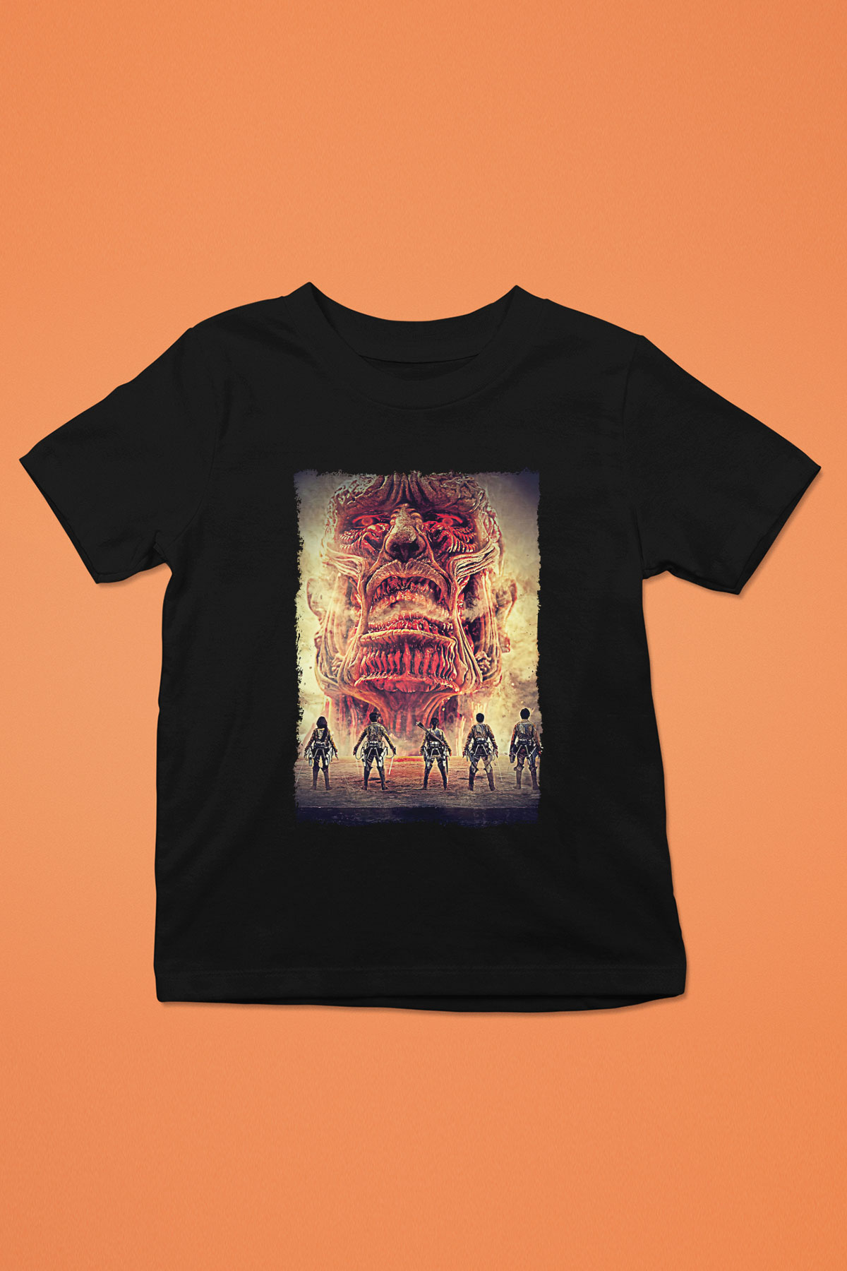 Attack On Titan Baskılı Unisex Siyah Çocuk Tişört - Tshirt
