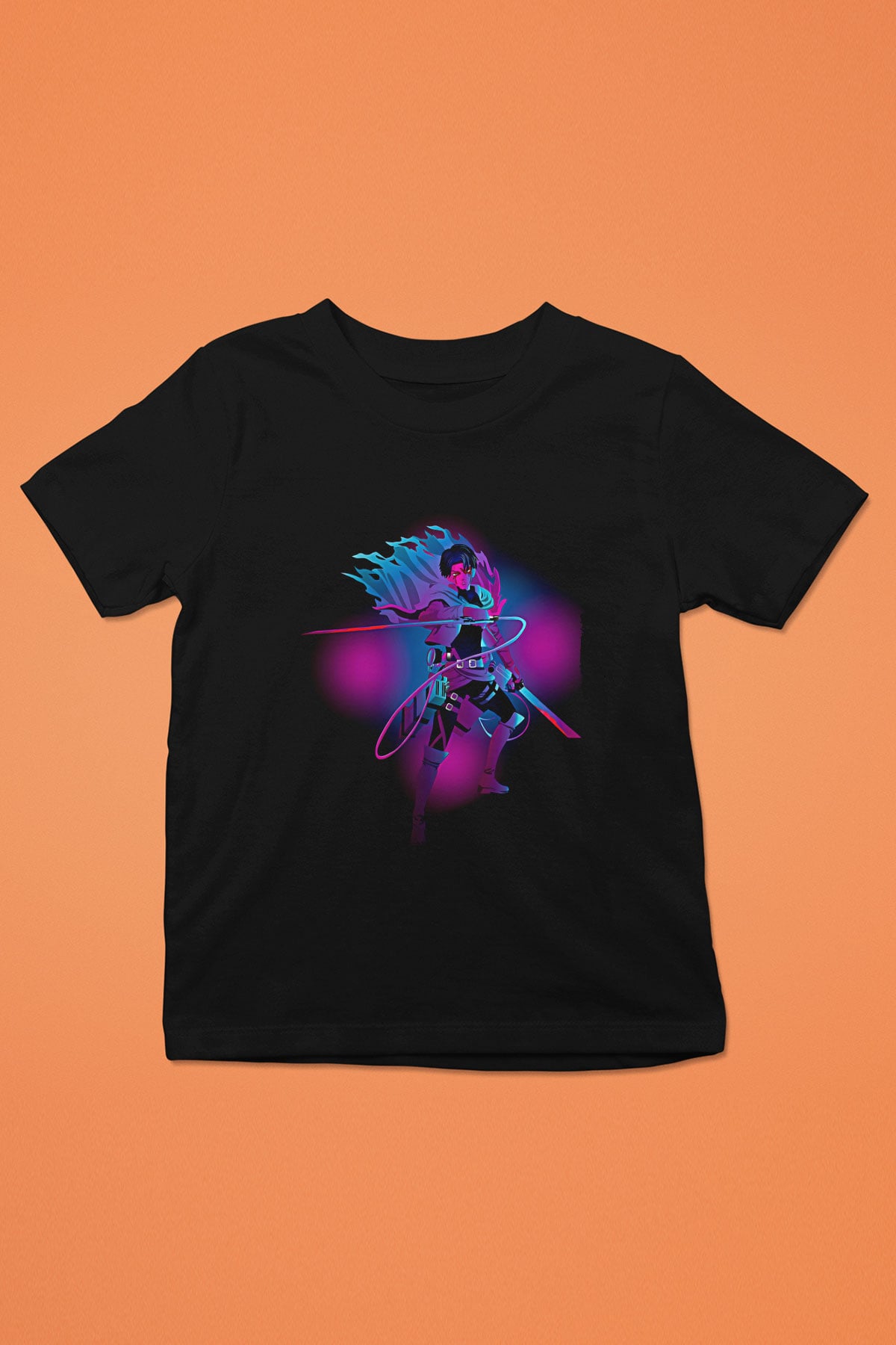 Attack On Titan Baskılı Unisex Siyah Çocuk Tişört - Tshirt