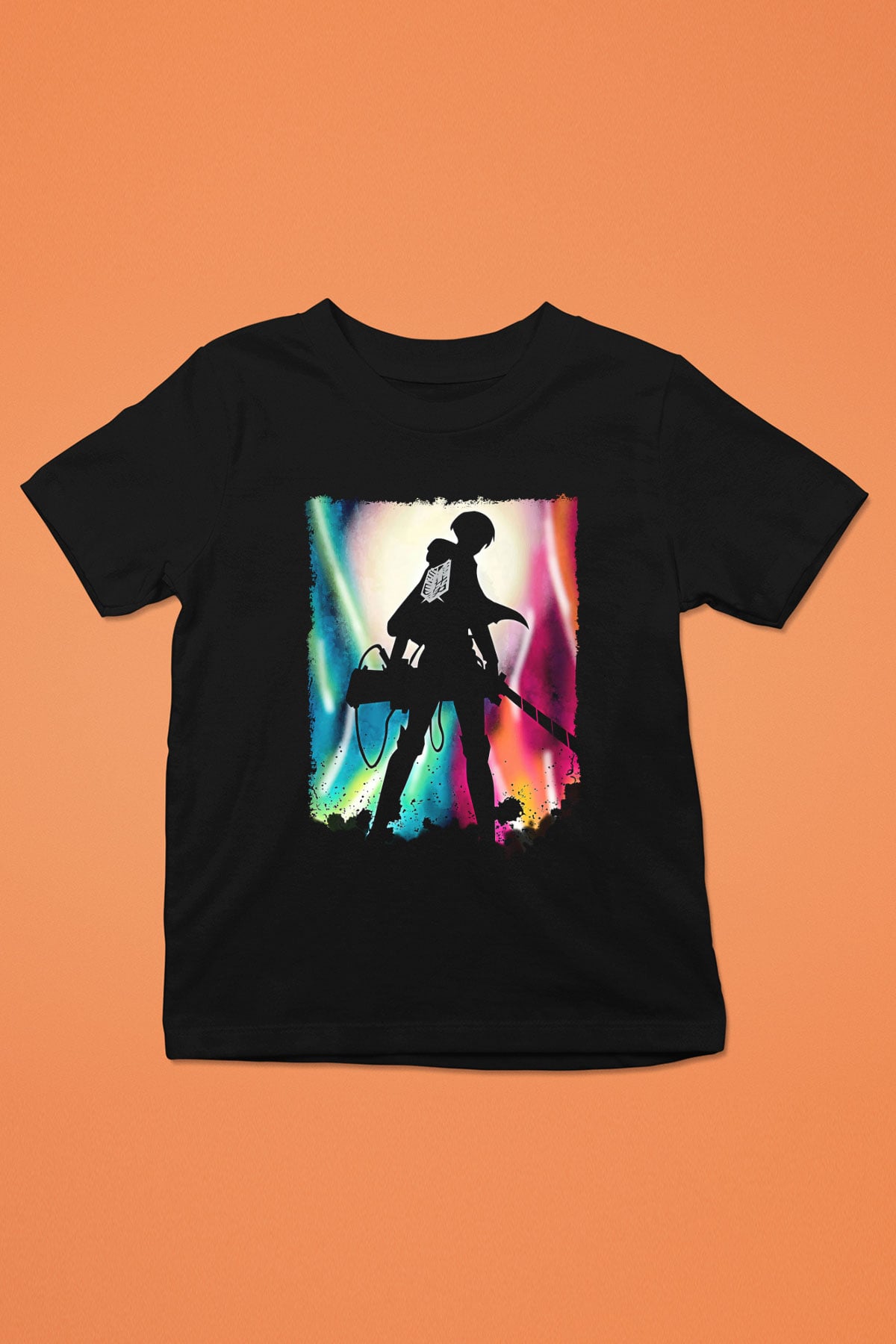 Attack On Titan Baskılı Unisex Siyah Çocuk Tişört - Tshirt
