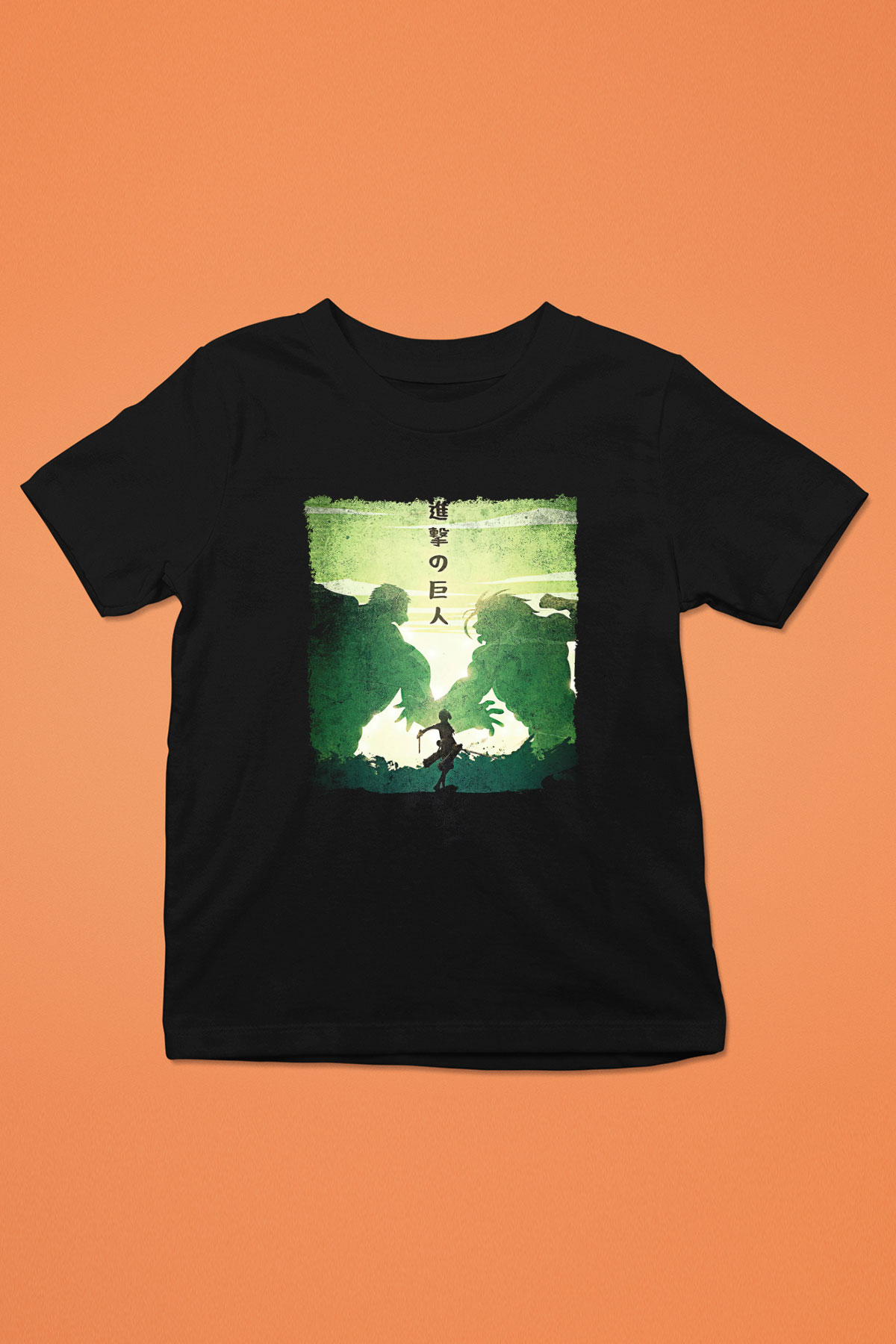 Attack On Titan Baskılı Unisex Siyah Çocuk Tişört - Tshirt