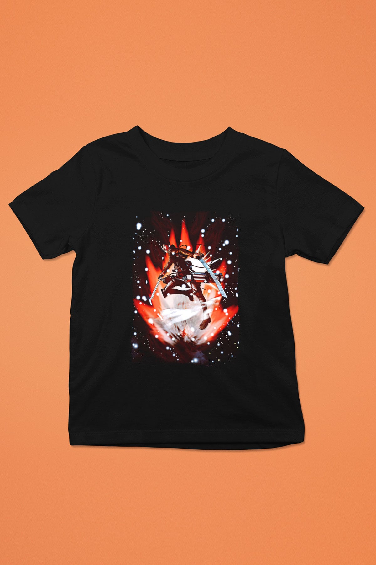 Attack On Titan Baskılı Unisex Siyah Çocuk Tişört - Tshirt