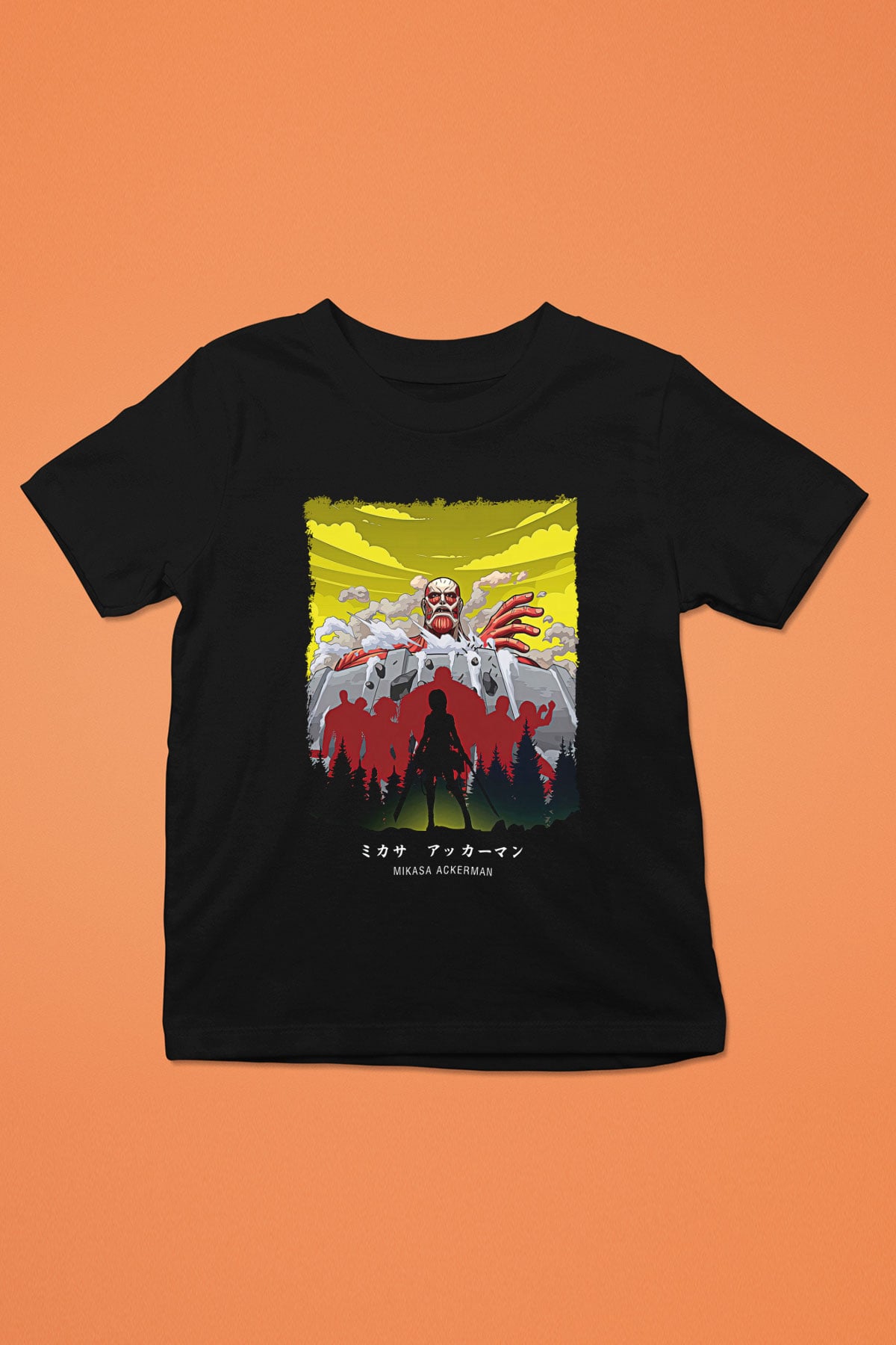 Attack On Titan Baskılı Unisex Siyah Çocuk Tişört - Tshirt