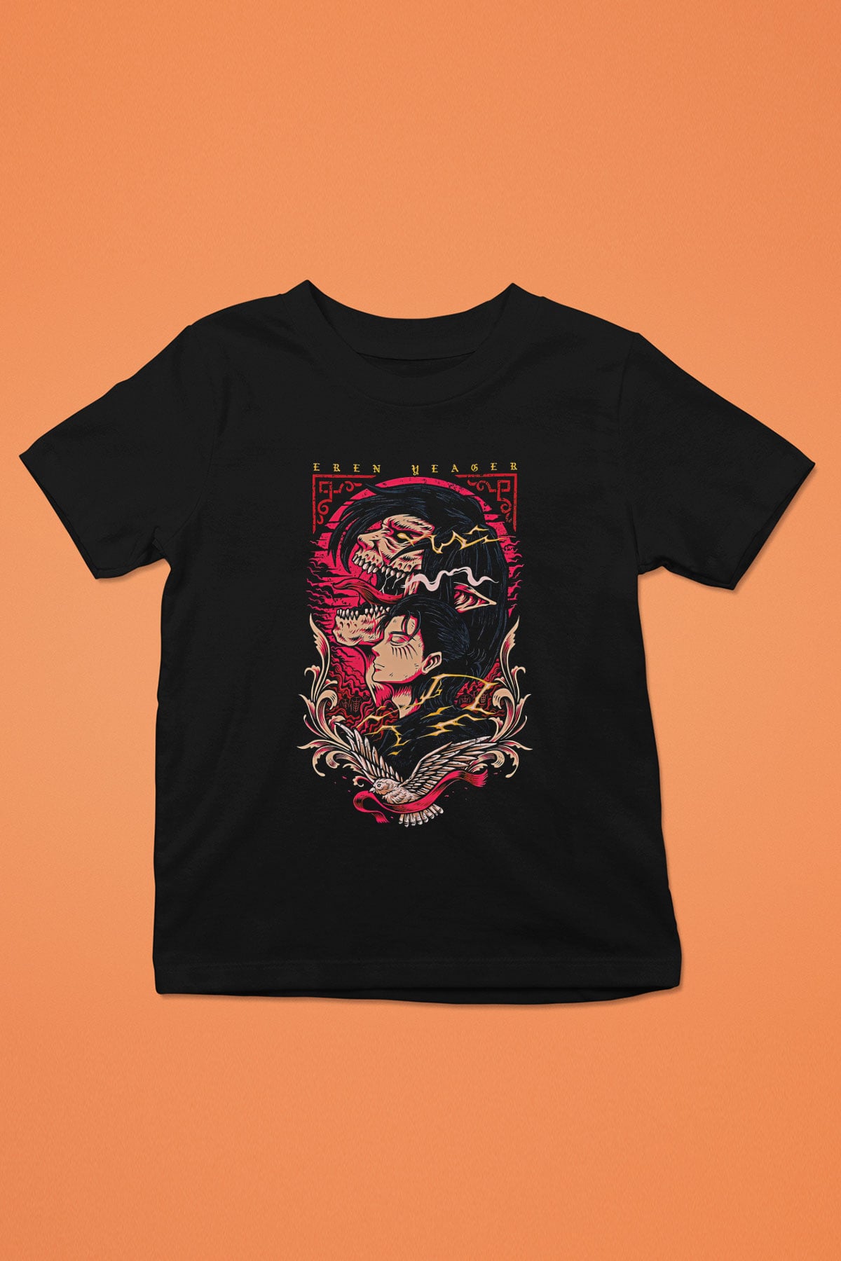 Attack On Titan Baskılı Unisex Siyah Çocuk Tişört - Tshirt