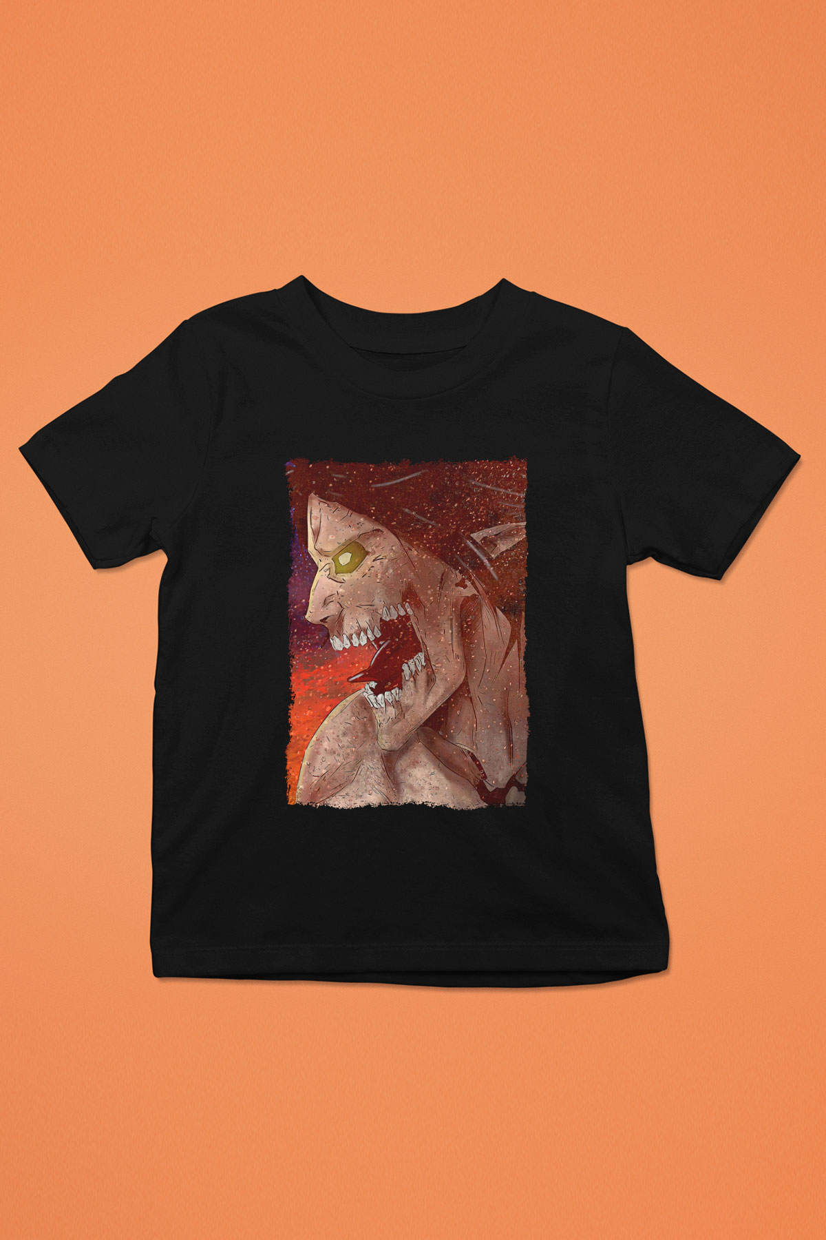 Attack On Titan Baskılı Unisex Siyah Çocuk Tişört - Tshirt