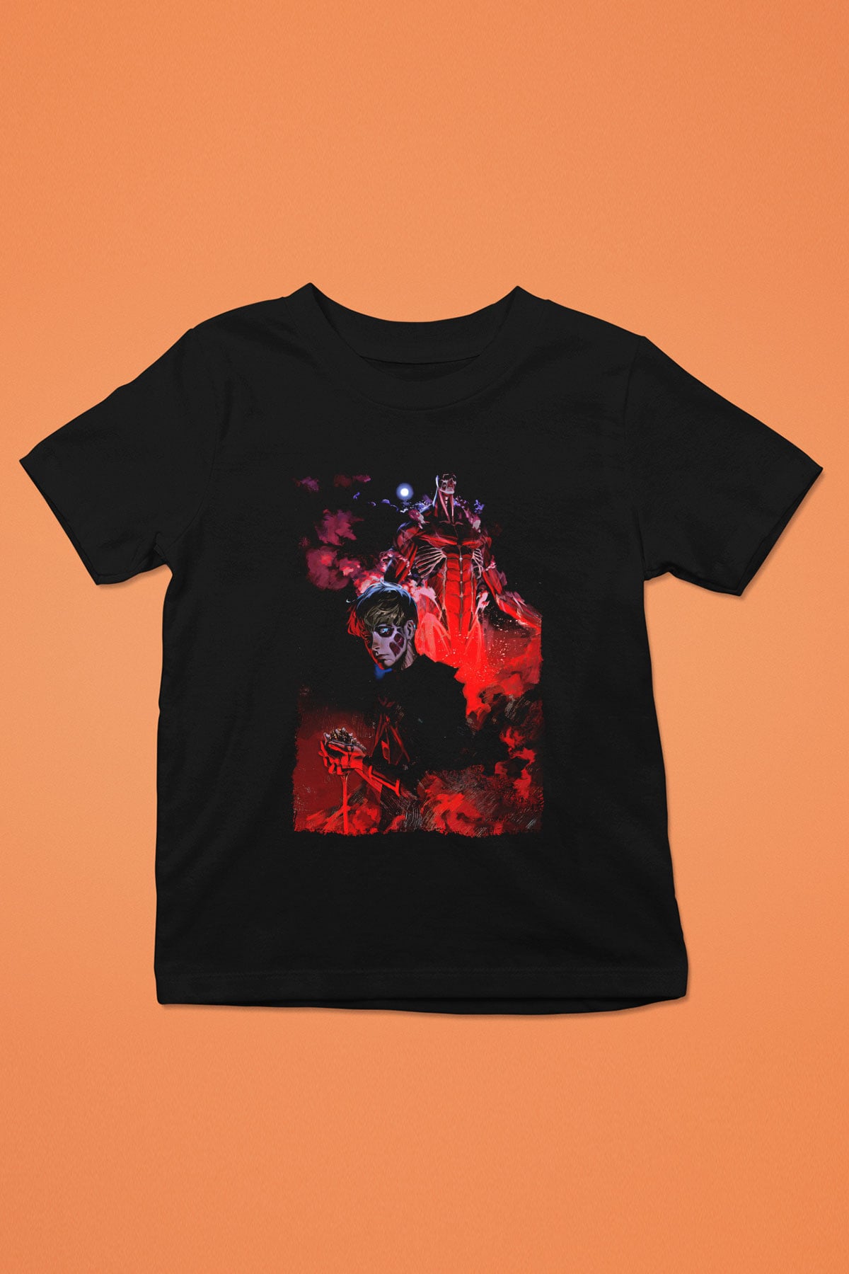 Attack On Titan Baskılı Unisex Siyah Çocuk Tişört - Tshirt