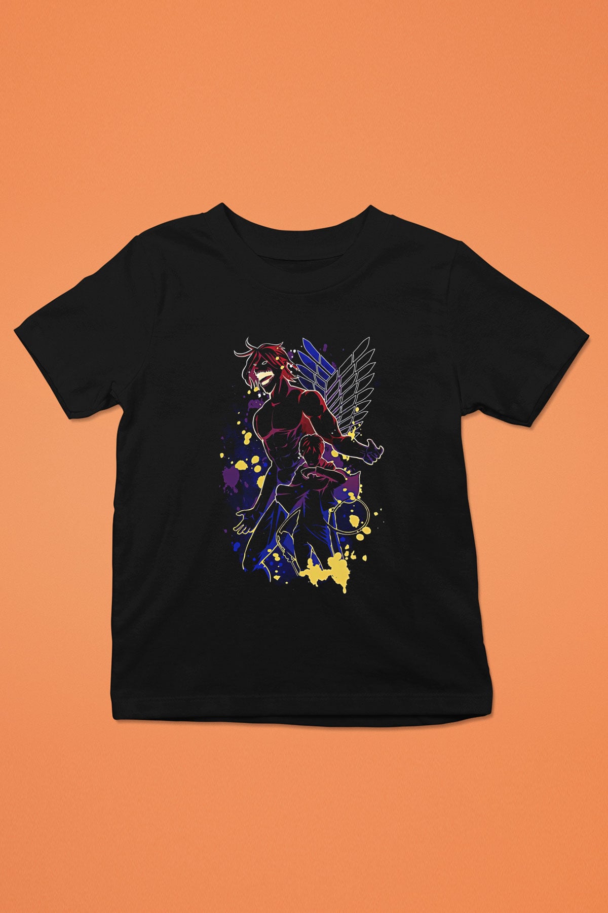 Attack On Titan Baskılı Unisex Siyah Çocuk Tişört - Tshirt