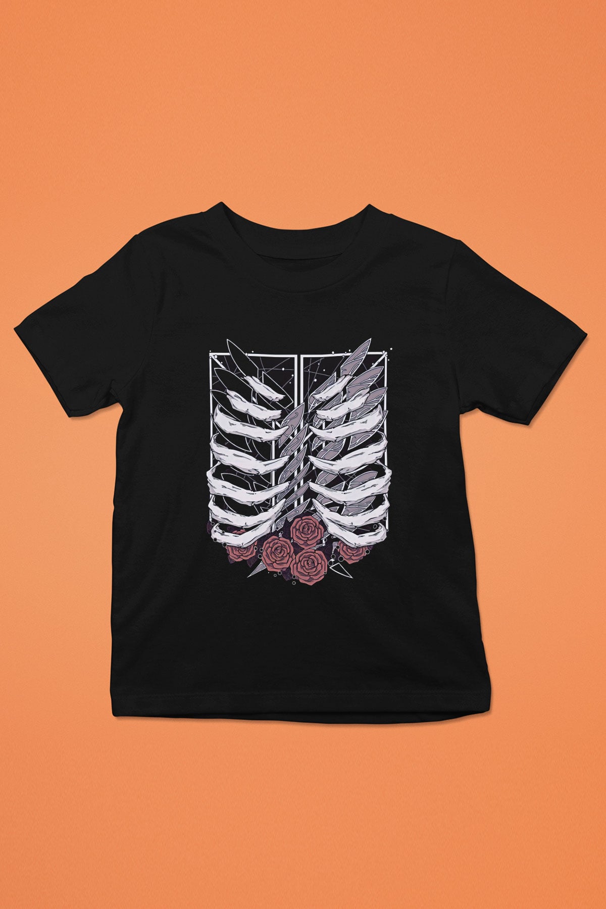 Attack On Titan Baskılı Unisex Siyah Çocuk Tişört - Tshirt