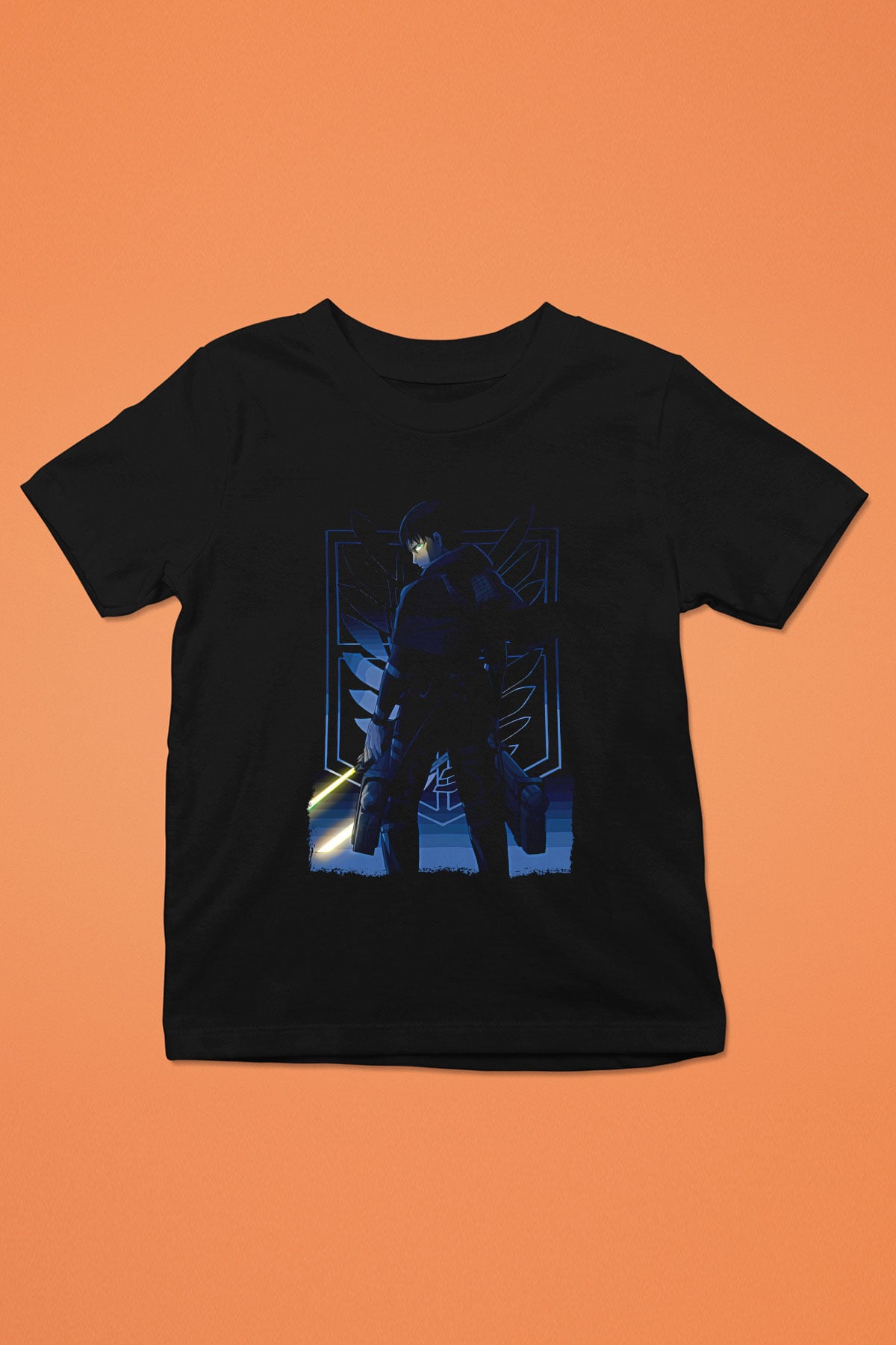 Attack On Titan Baskılı Unisex Siyah Çocuk Tişört - Tshirt