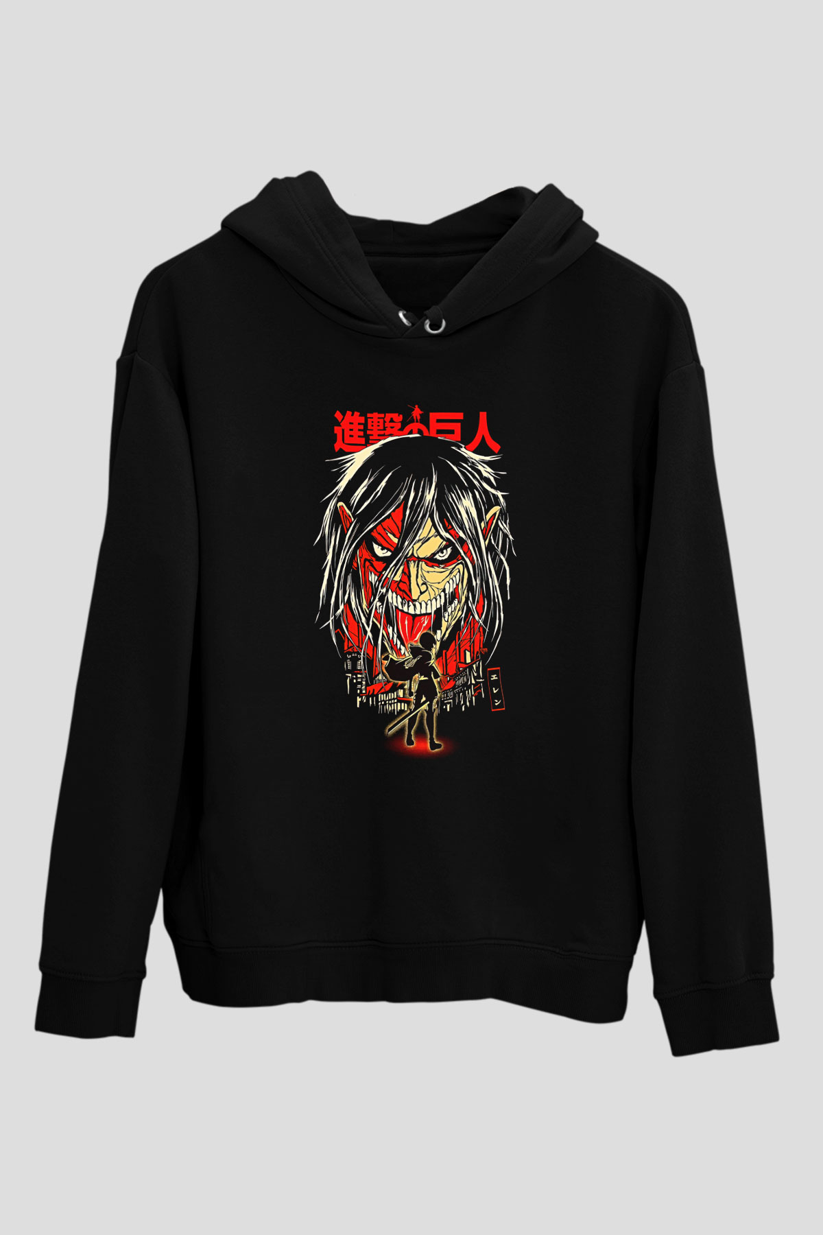 Attack On Titan Baskılı Unisex Siyah Hoodie