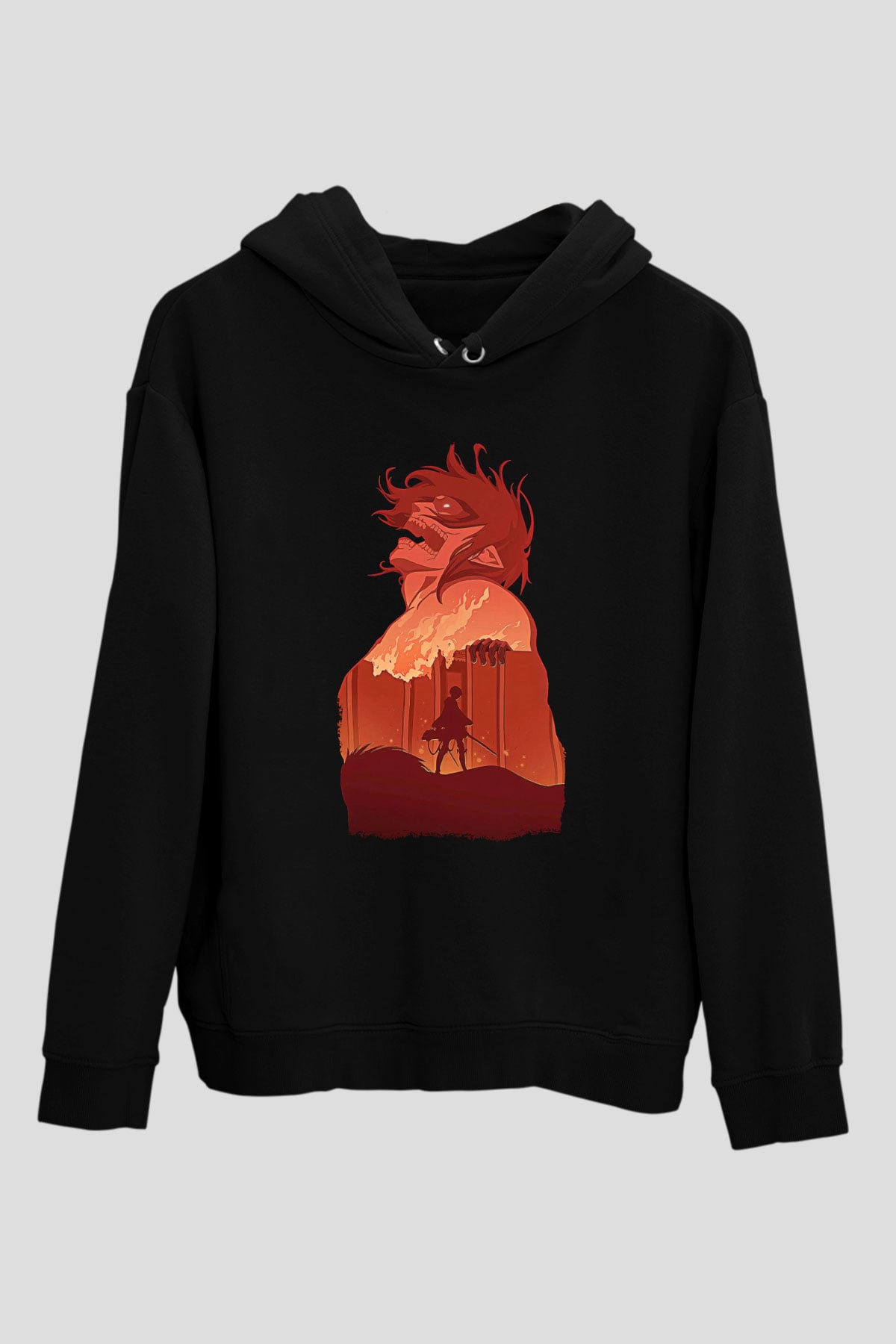 Attack On Titan Baskılı Unisex Siyah Hoodie