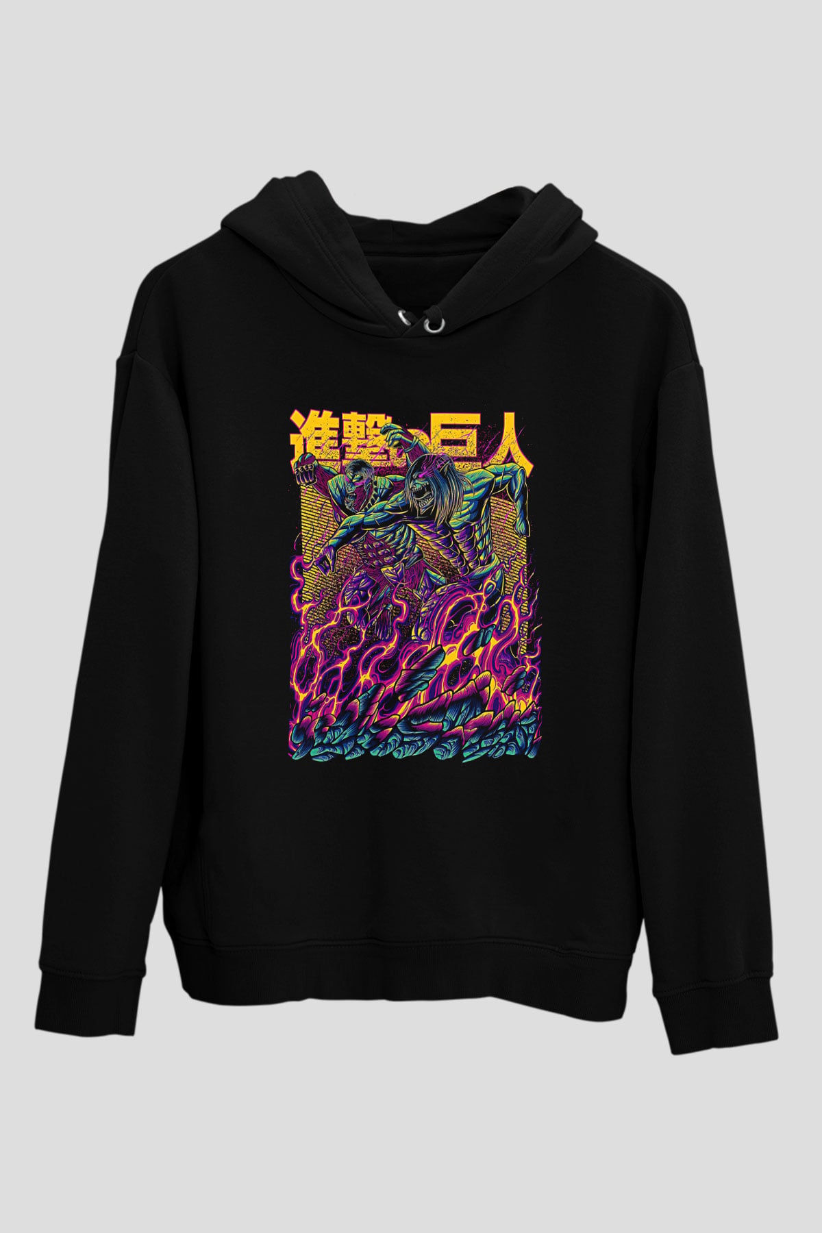 Attack On Titan Baskılı Unisex Siyah Hoodie