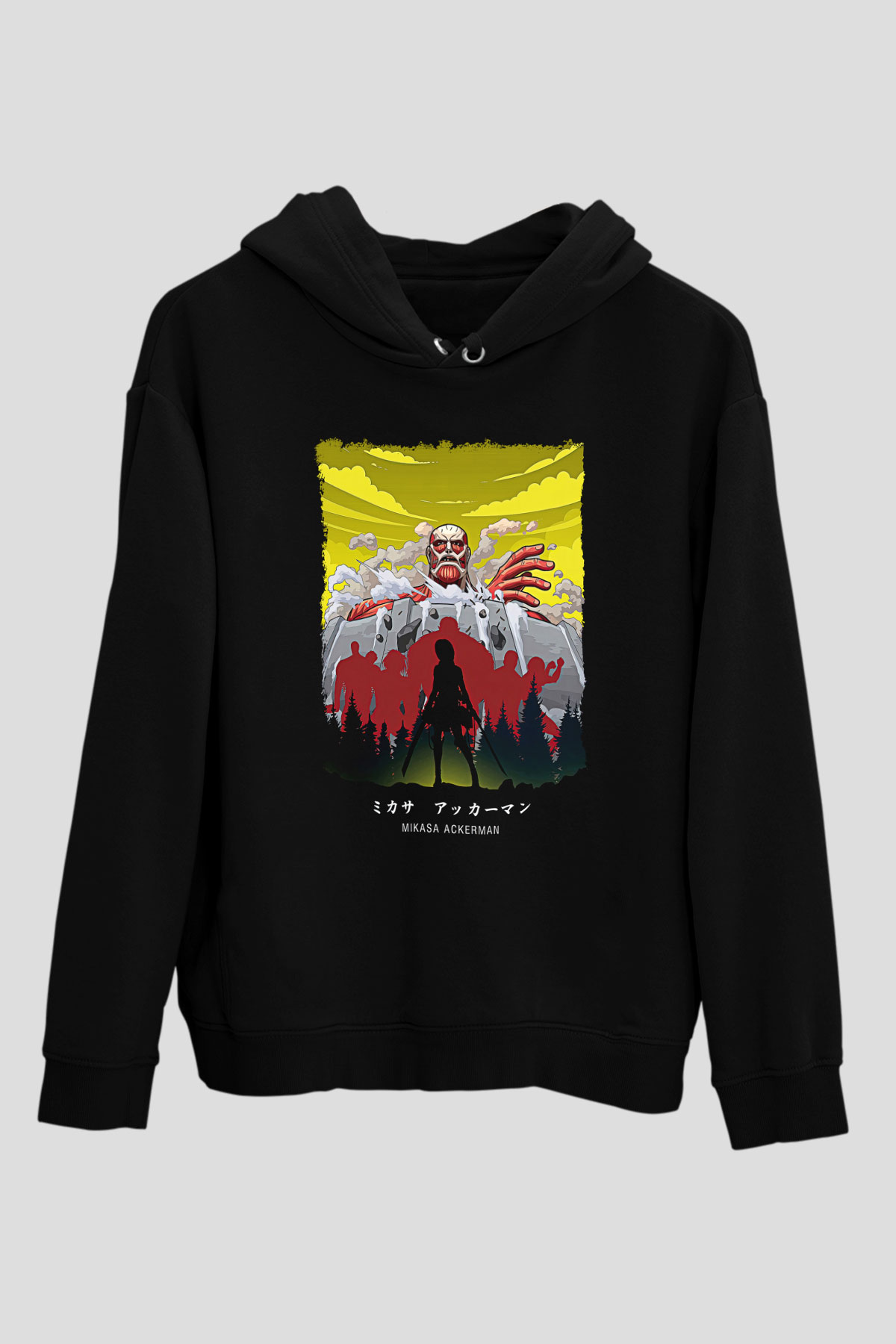 Attack On Titan Baskılı Unisex Siyah Hoodie