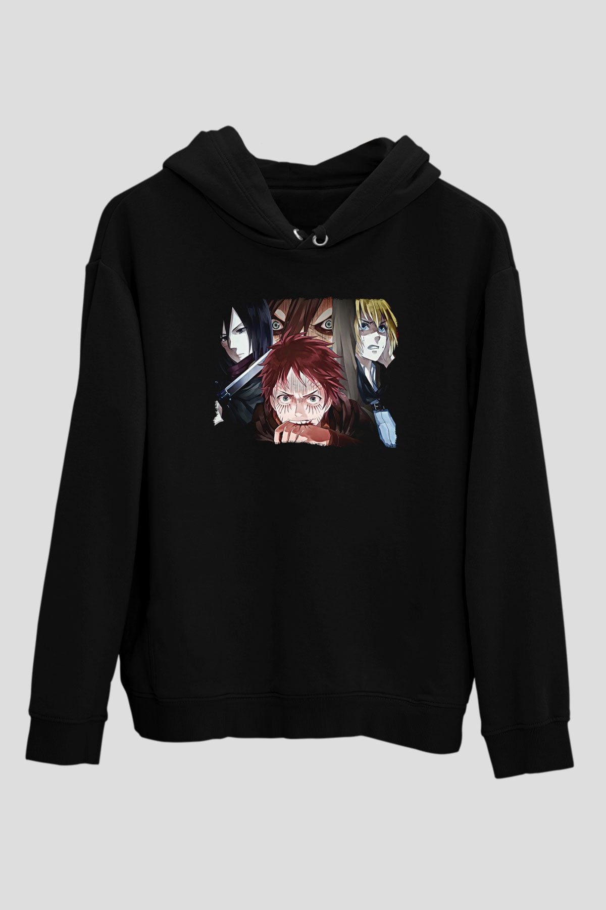 Attack On Titan Baskılı Unisex Siyah Hoodie