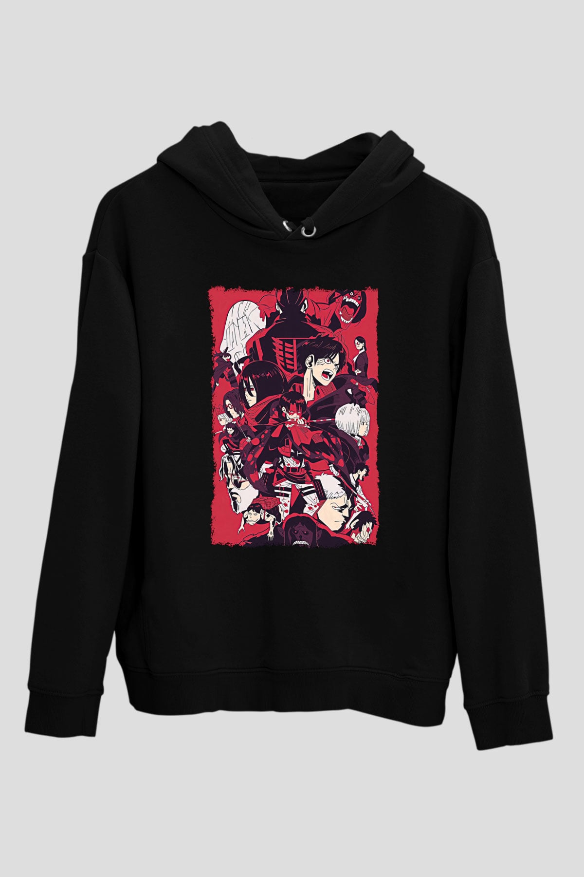 Attack On Titan Baskılı Unisex Siyah Hoodie