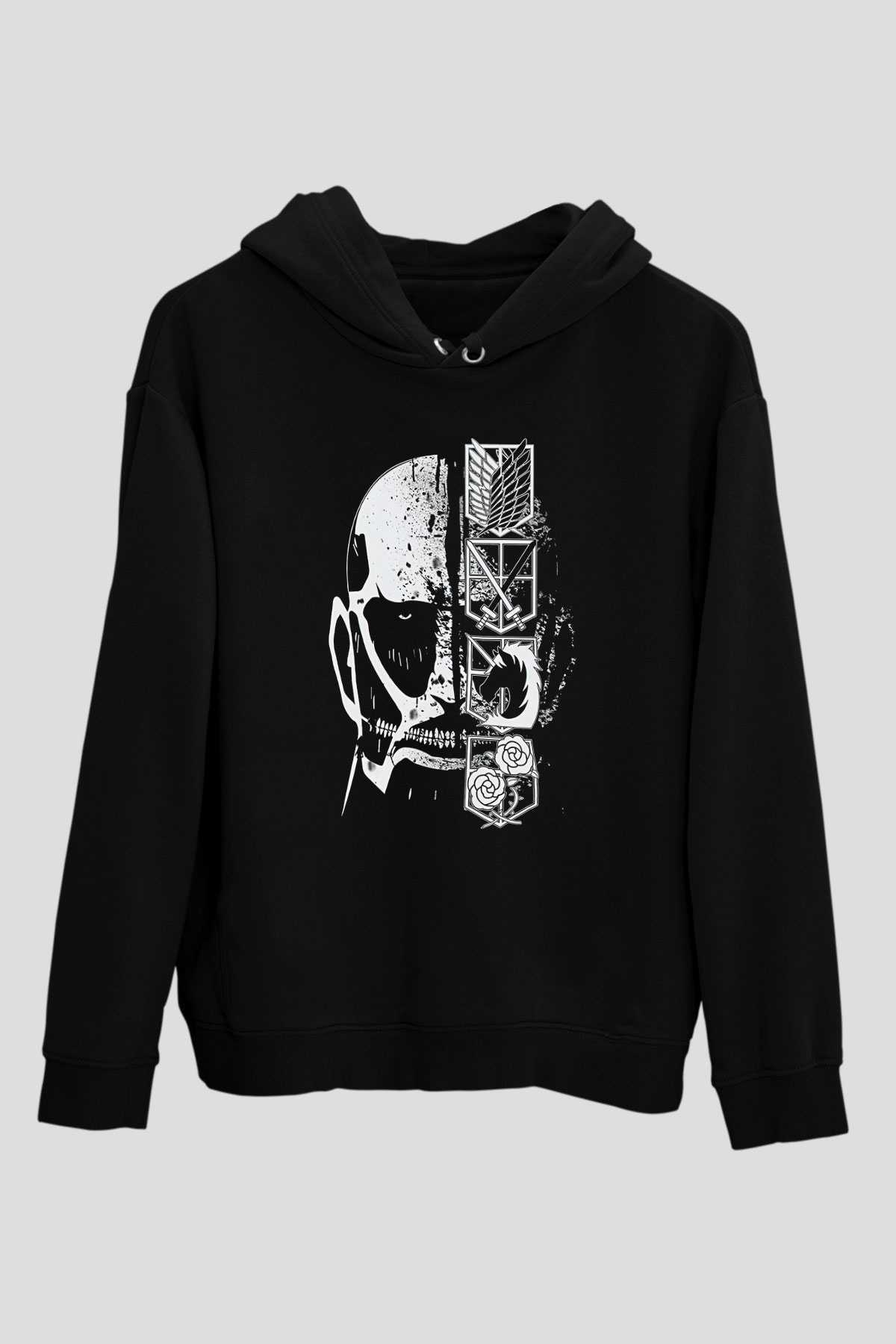 Attack On Titan Baskılı Unisex Siyah Hoodie