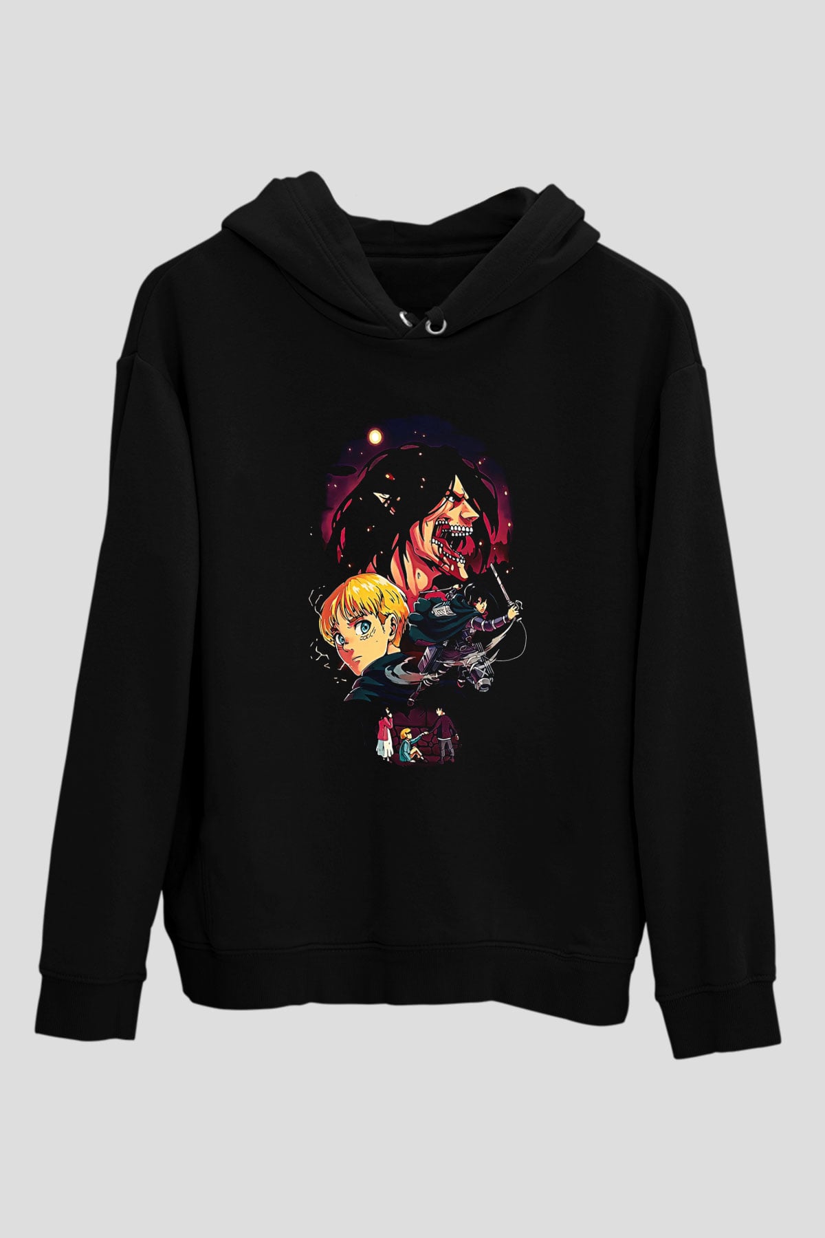 Attack On Titan Baskılı Unisex Siyah Hoodie