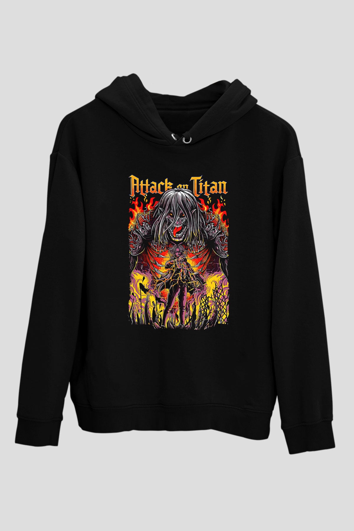 Attack On Titan Baskılı Unisex Siyah Hoodie