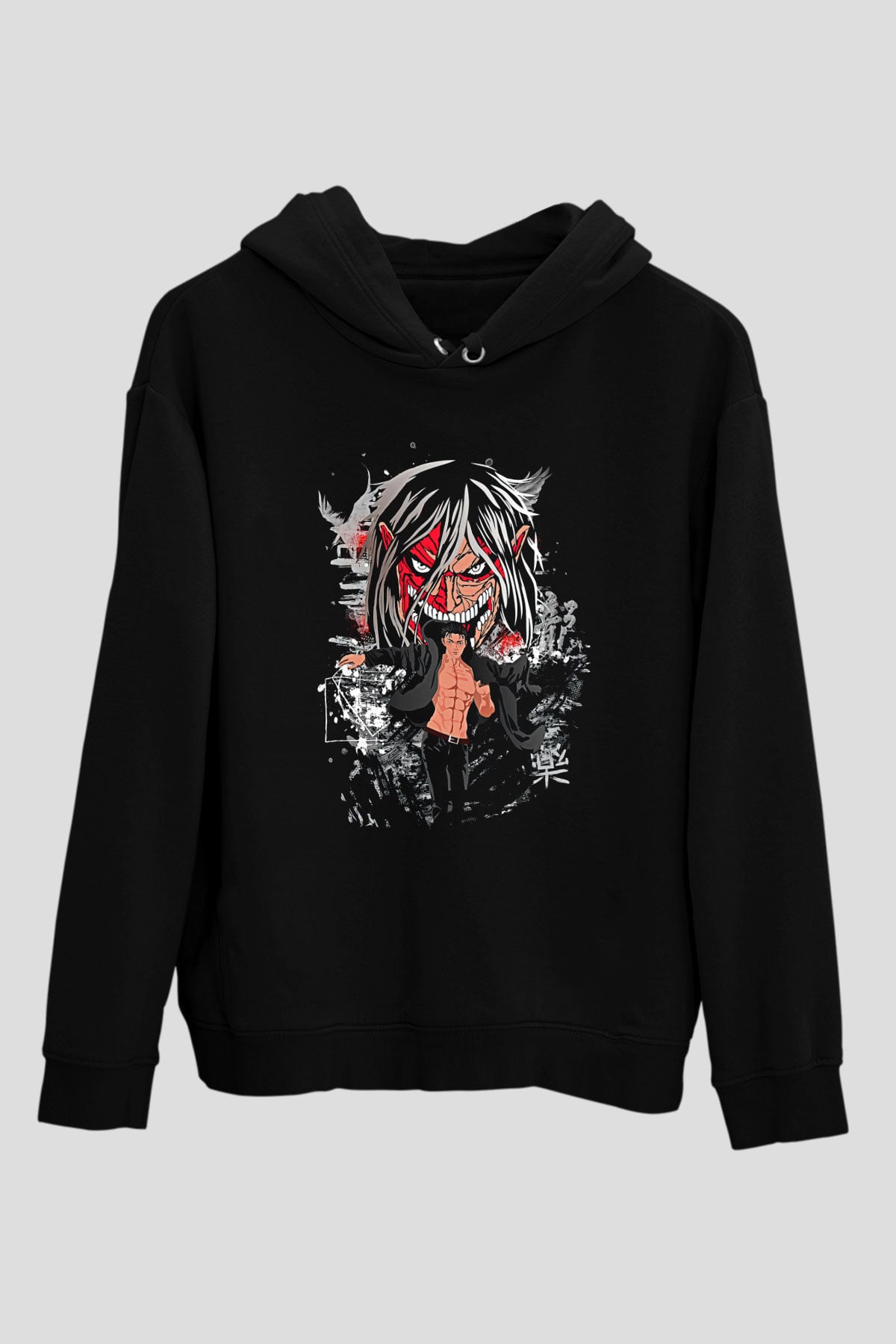 Attack On Titan Baskılı Unisex Siyah Hoodie
