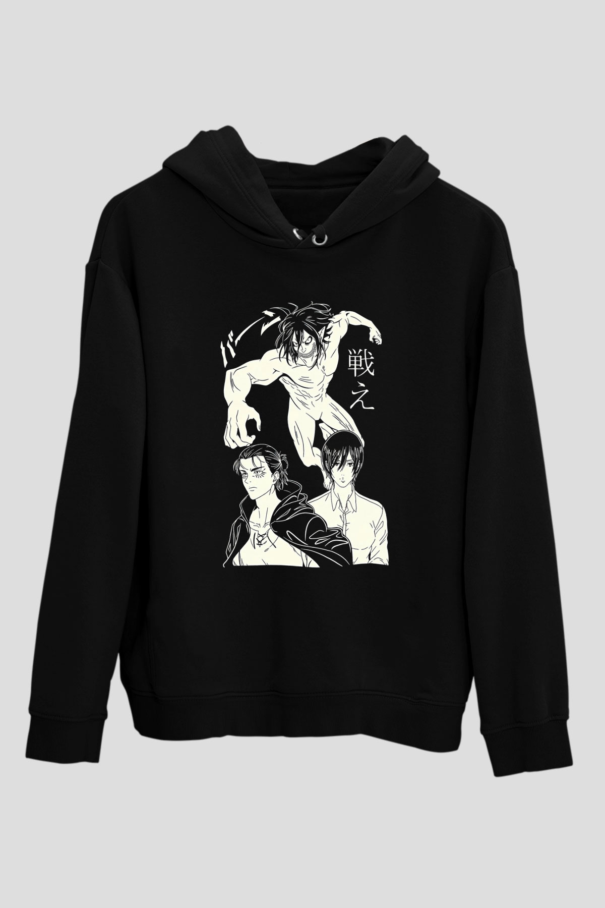 Attack On Titan Baskılı Unisex Siyah Hoodie