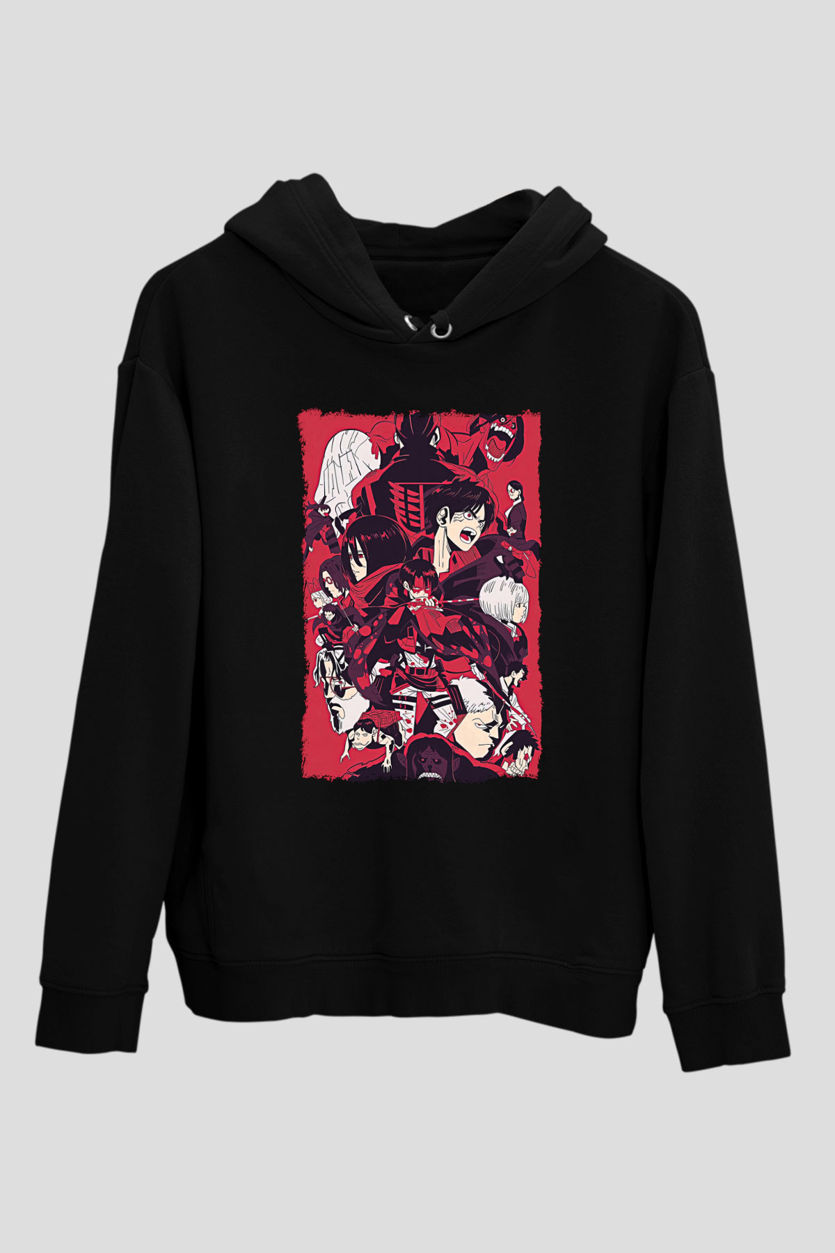 Attack On Titan Baskılı Unisex Siyah Hoodie