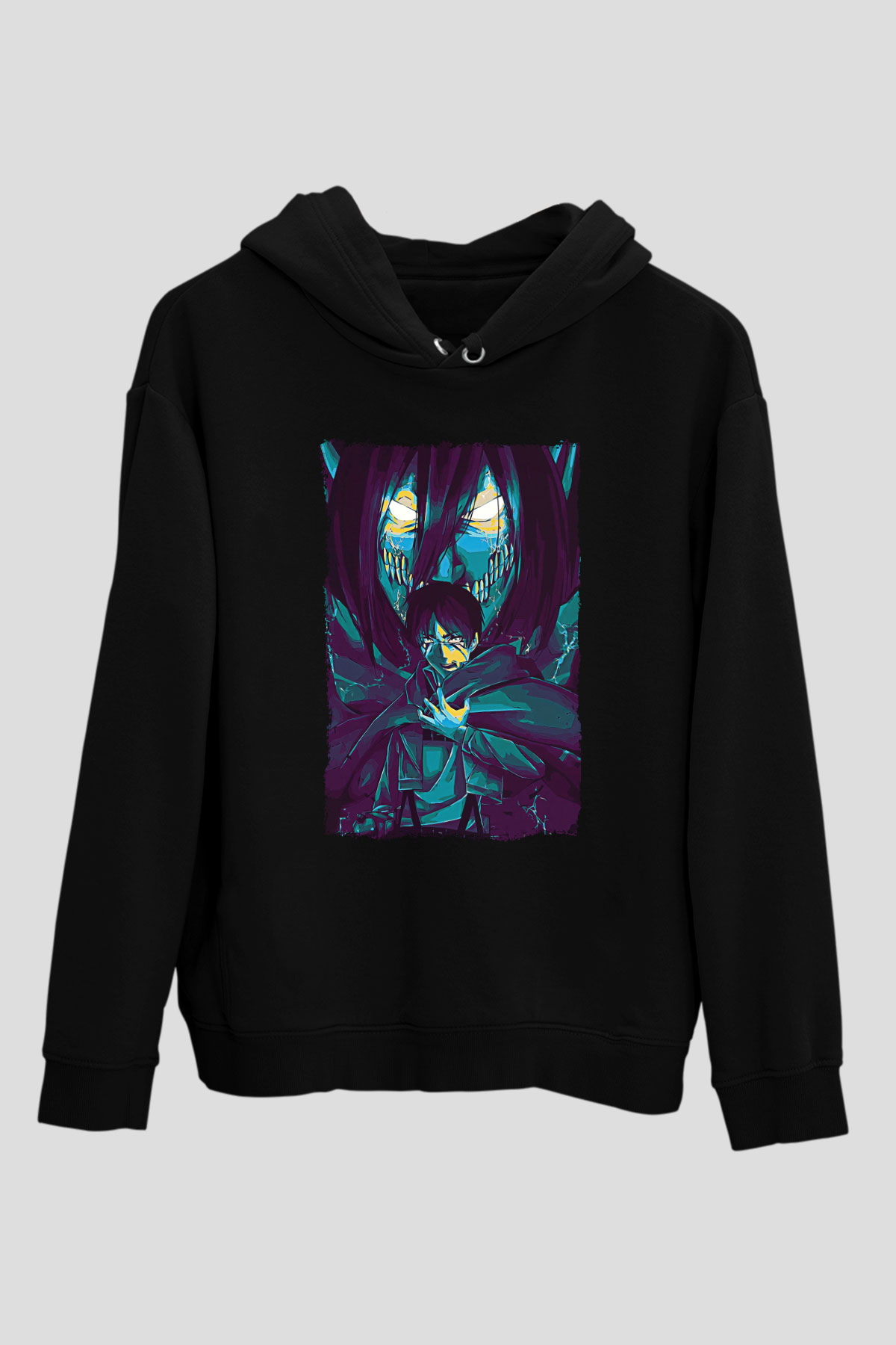 Attack On Titan Baskılı Unisex Siyah Hoodie