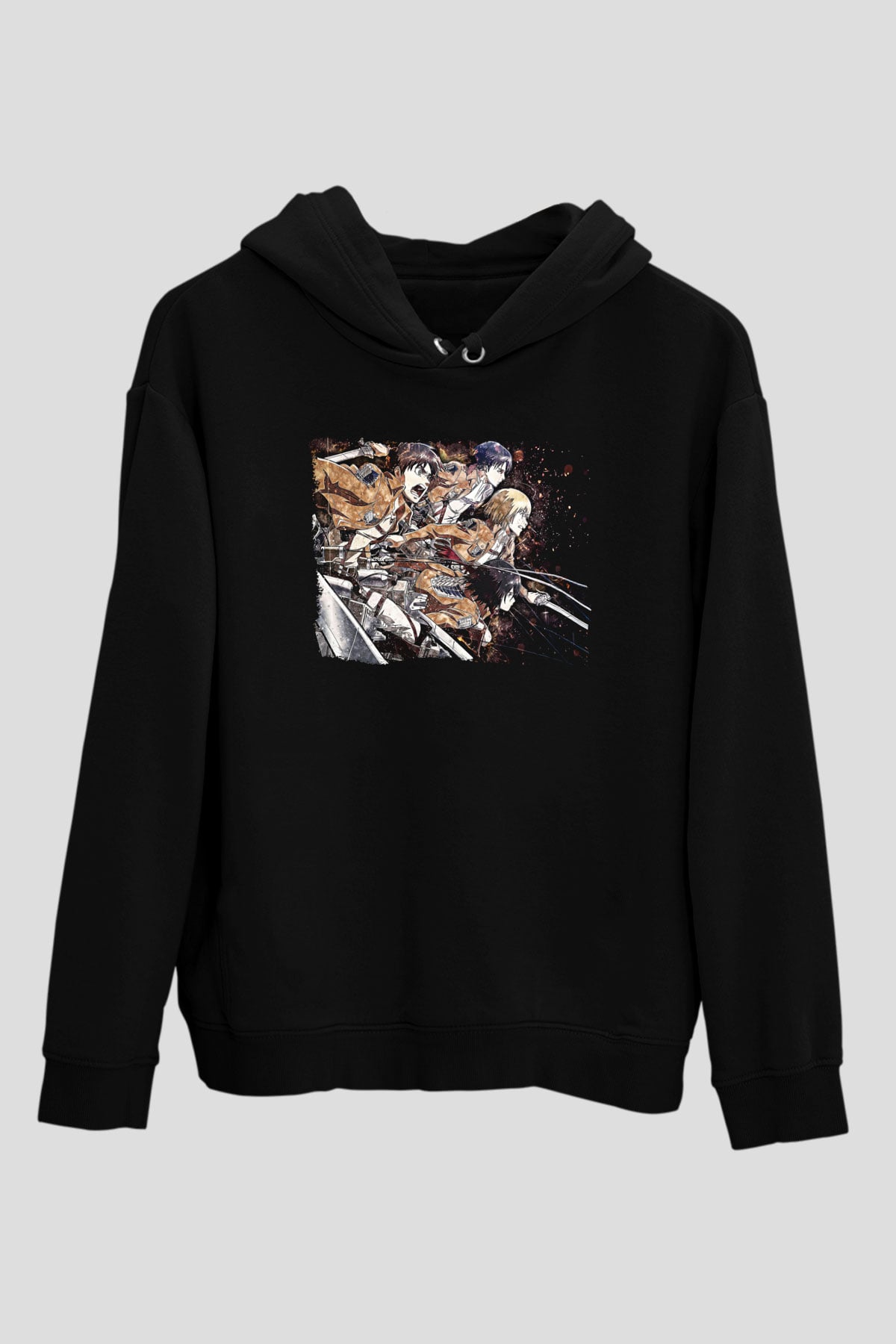 Attack On Titan Baskılı Unisex Siyah Hoodie