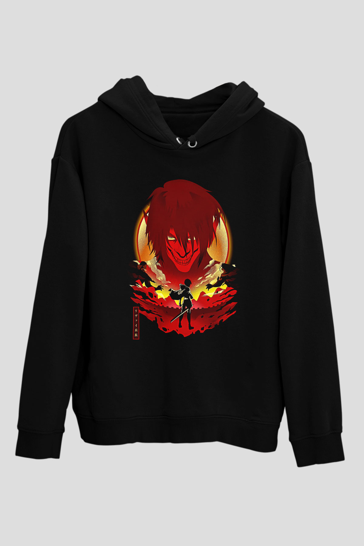 Attack On Titan Baskılı Unisex Siyah Hoodie