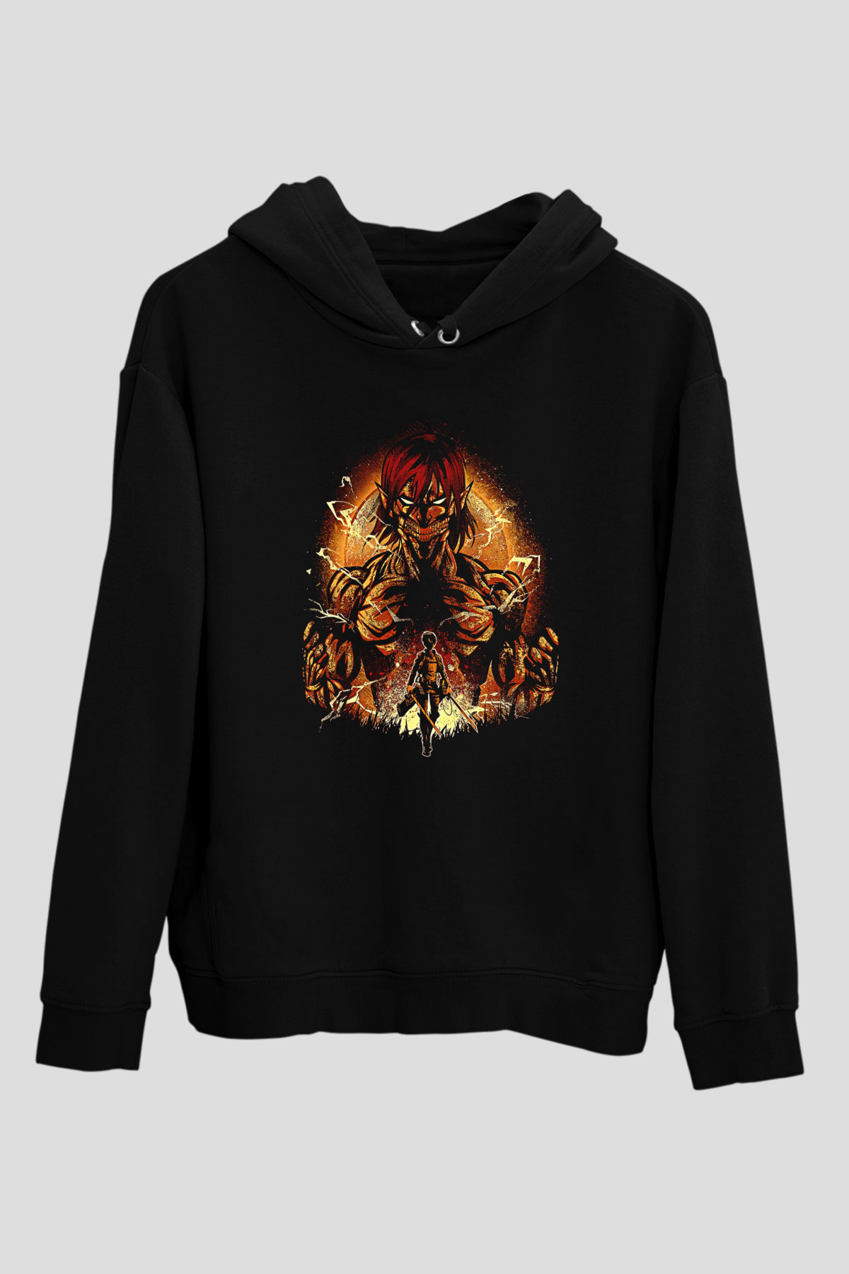 Attack On Titan Baskılı Unisex Siyah Hoodie