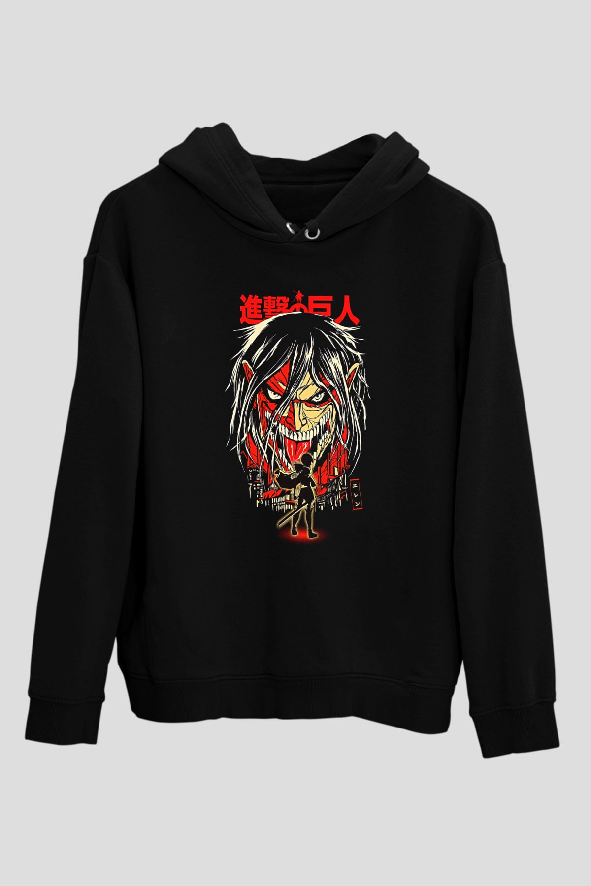 Attack On Titan Baskılı Unisex Siyah Hoodie