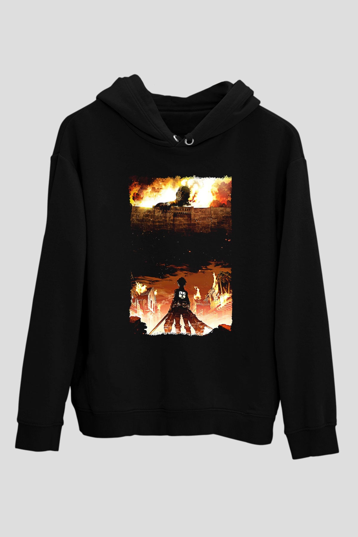 Attack On Titan Baskılı Unisex Siyah Hoodie