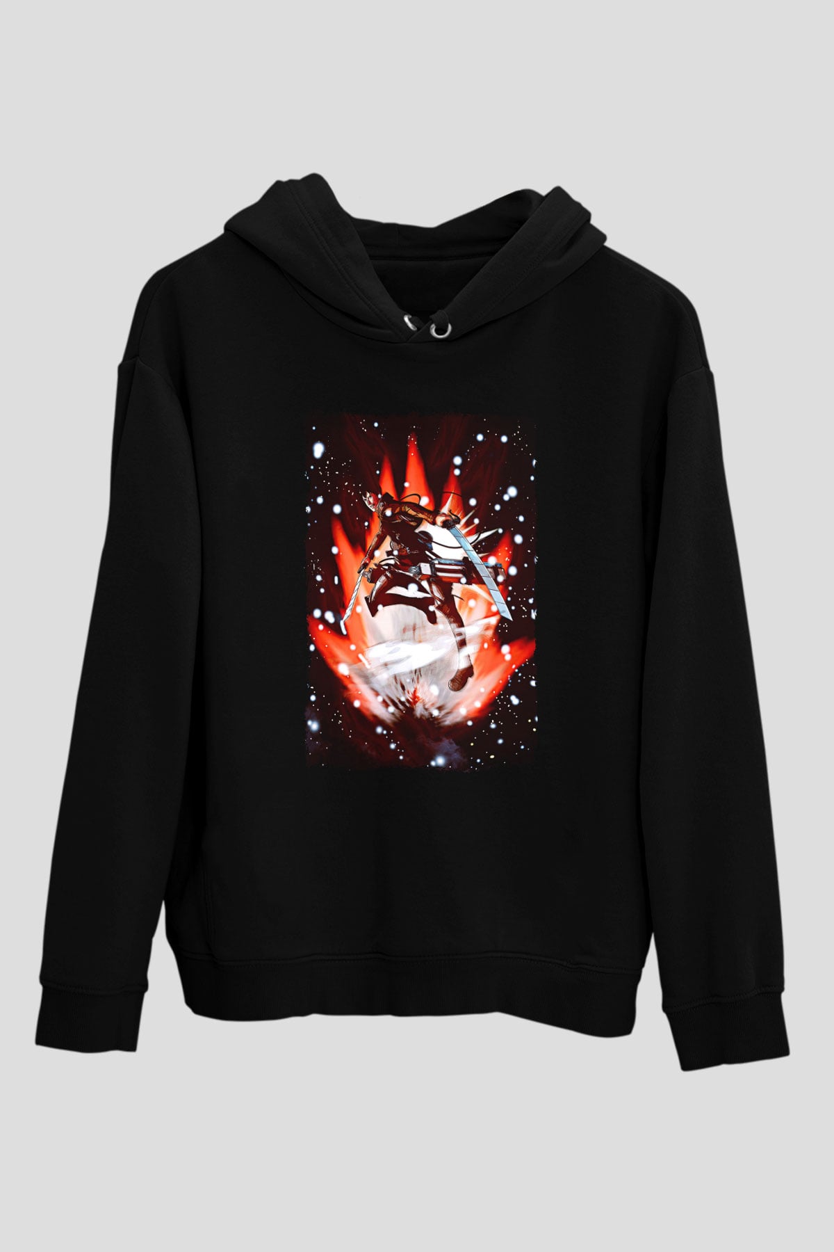 Attack On Titan Baskılı Unisex Siyah Hoodie
