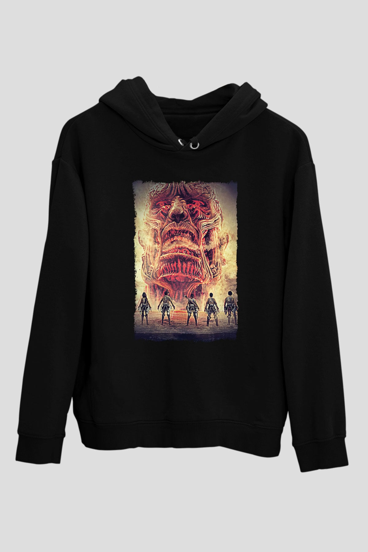 Attack On Titan Baskılı Unisex Siyah Hoodie