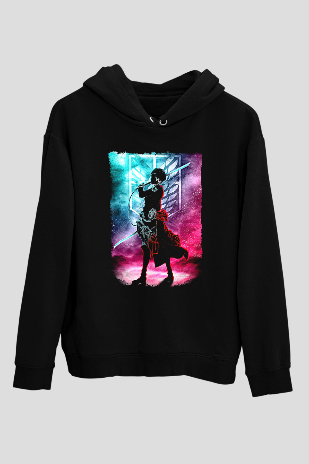 Attack On Titan Baskılı Unisex Siyah Hoodie