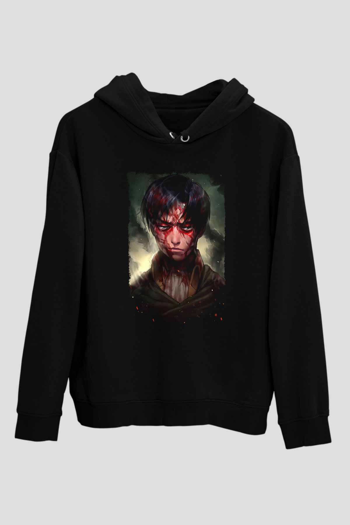 Attack On Titan Baskılı Unisex Siyah Hoodie