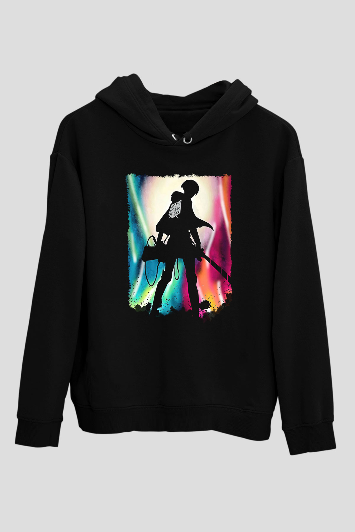 Attack On Titan Baskılı Unisex Siyah Hoodie