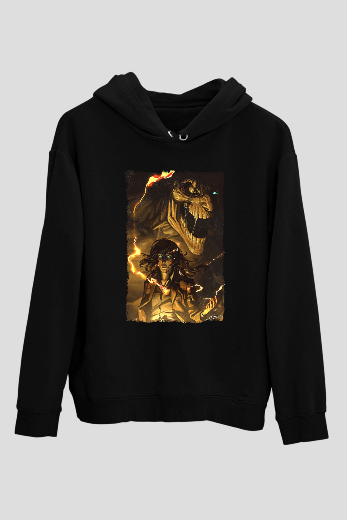 Attack On Titan Baskılı Unisex Siyah Hoodie