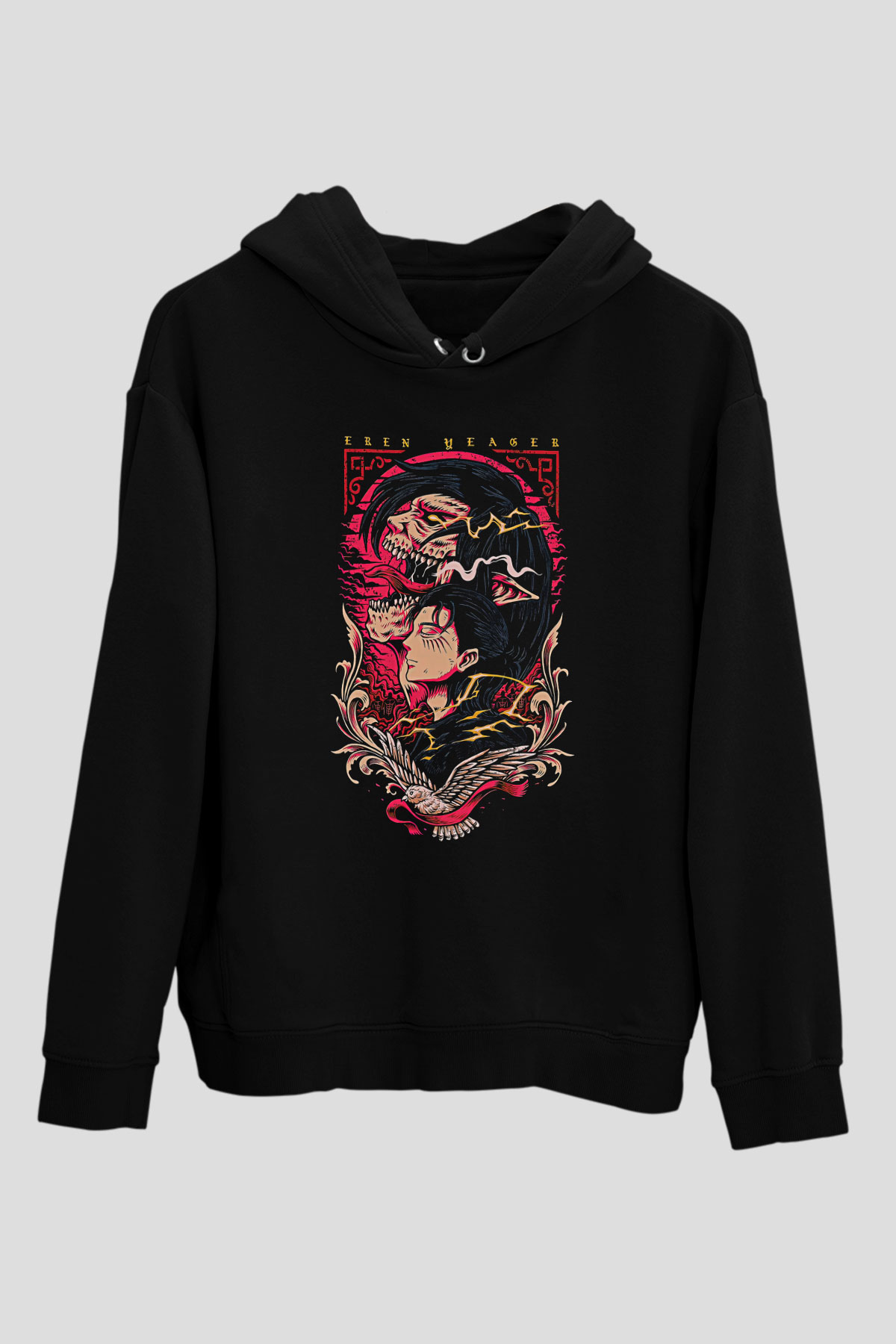 Attack On Titan Baskılı Unisex Siyah Hoodie