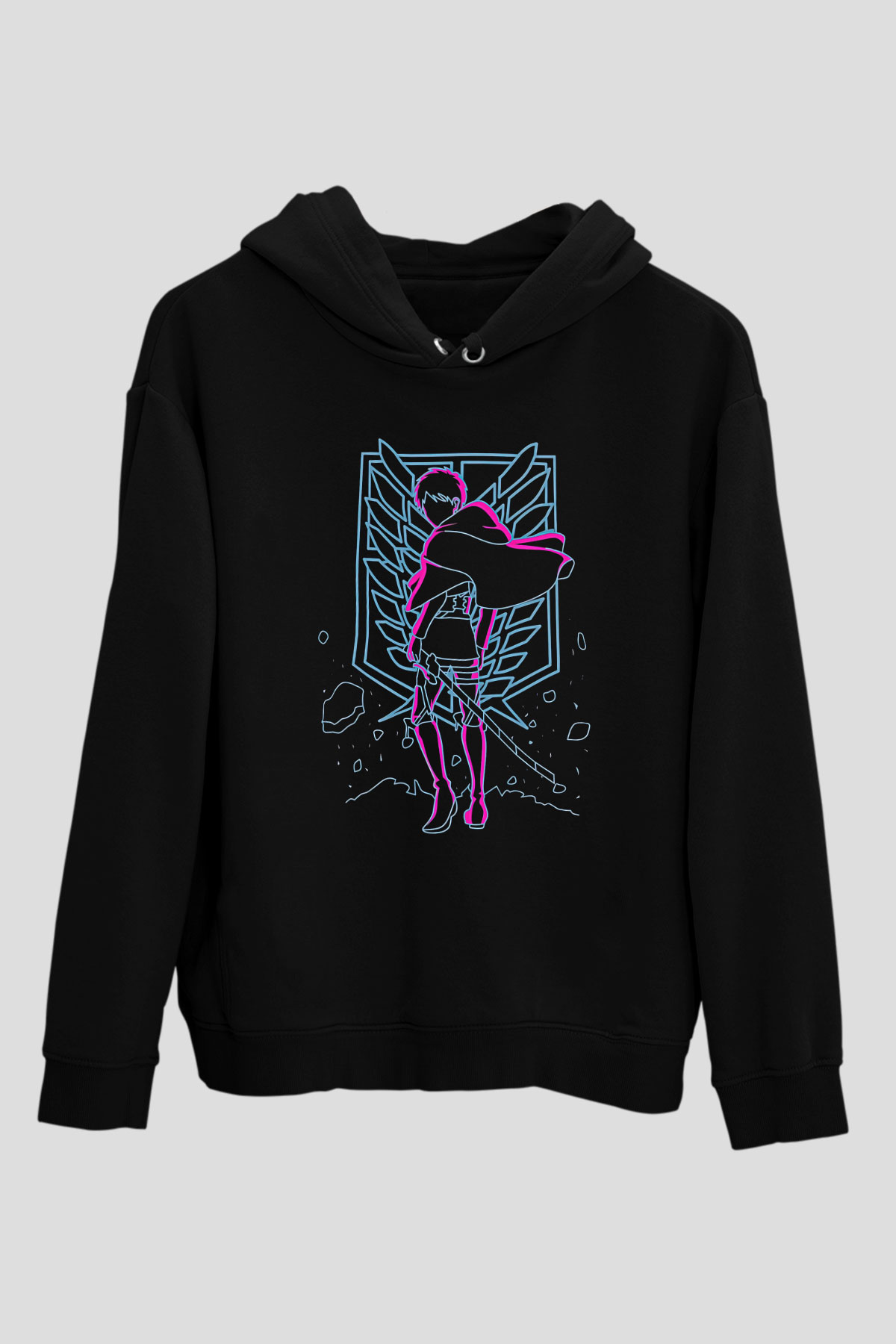 Attack On Titan Baskılı Unisex Siyah Hoodie