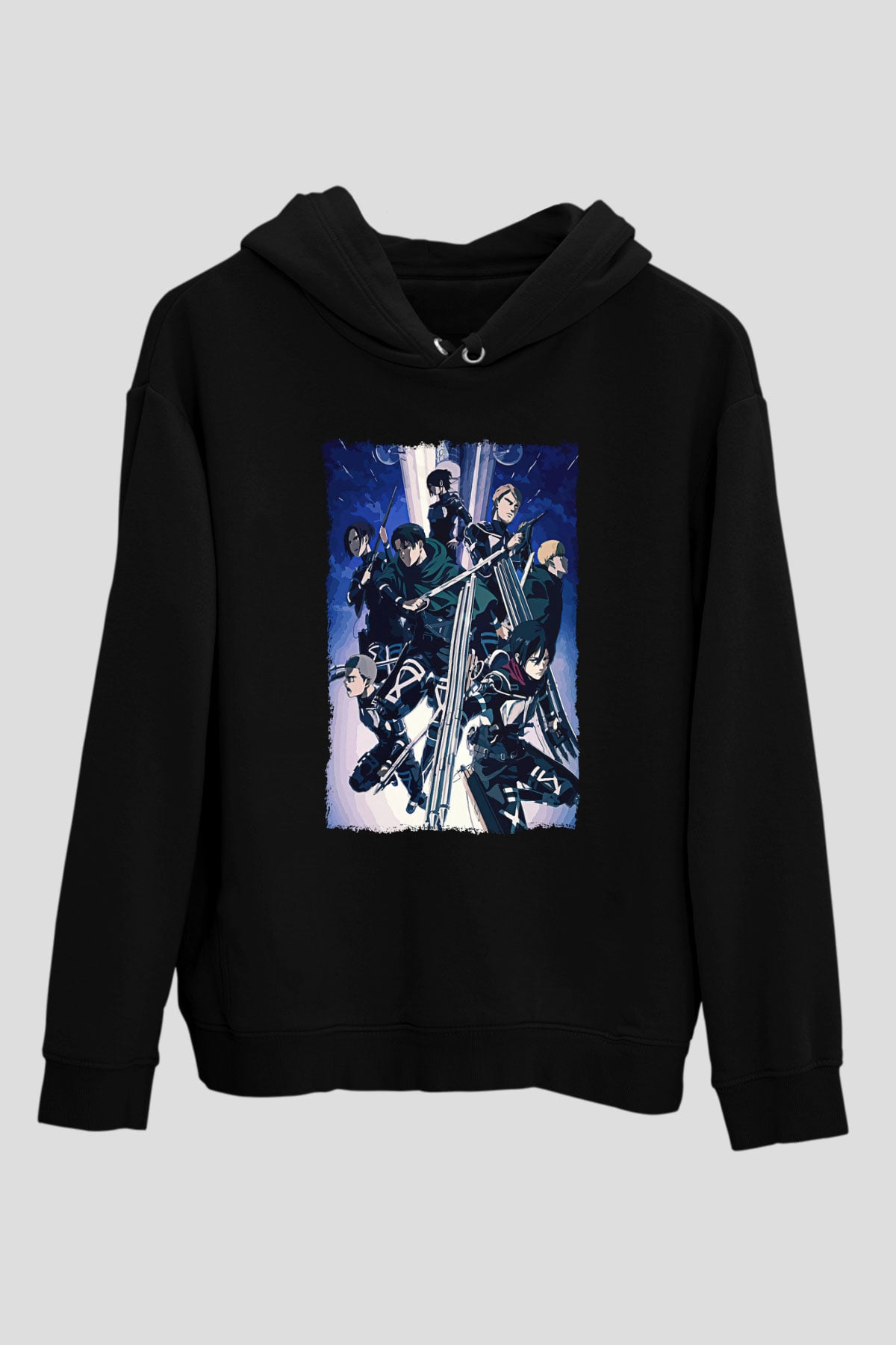 Attack On Titan Baskılı Unisex Siyah Hoodie