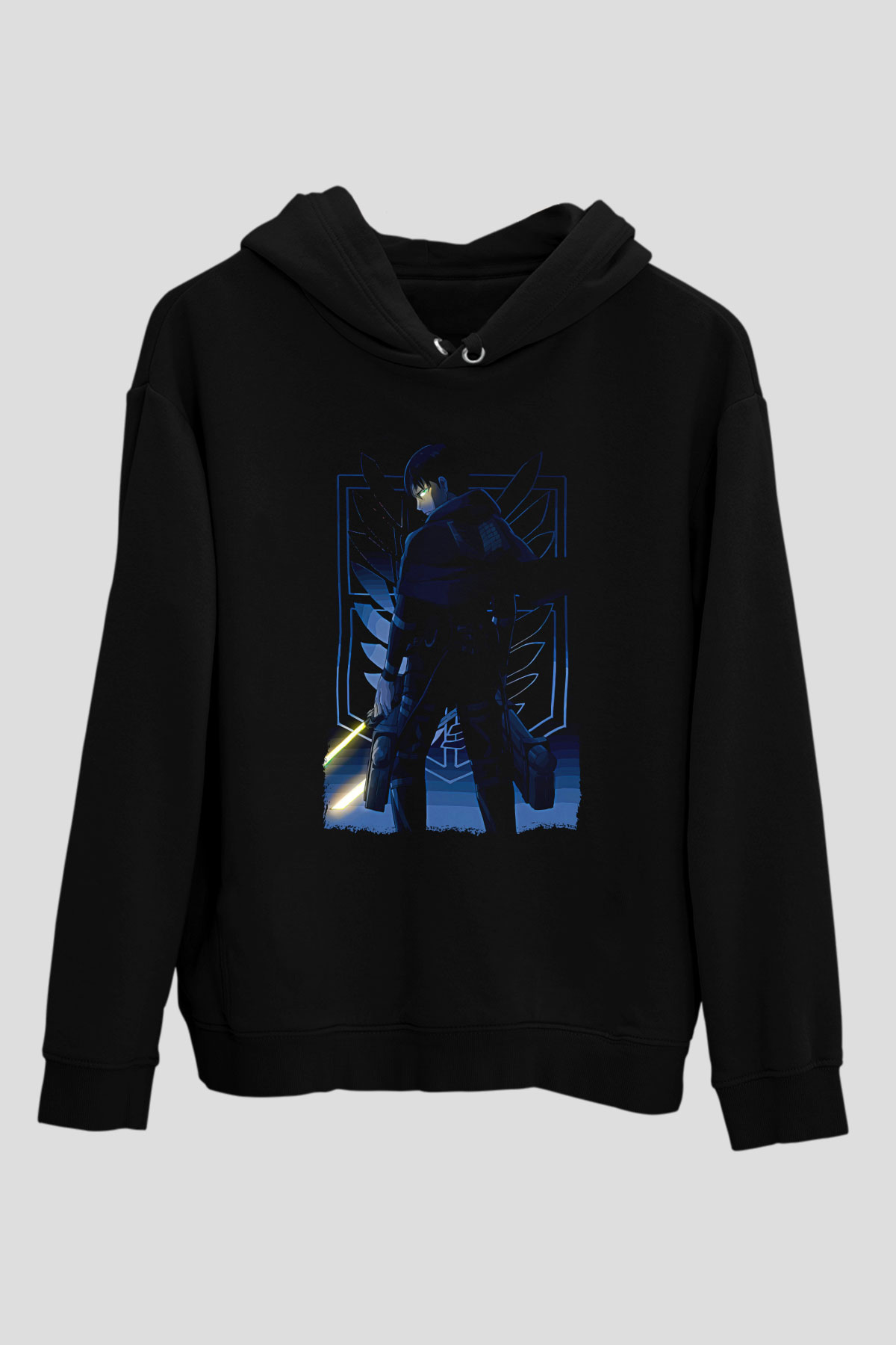 Attack On Titan Baskılı Unisex Siyah Hoodie