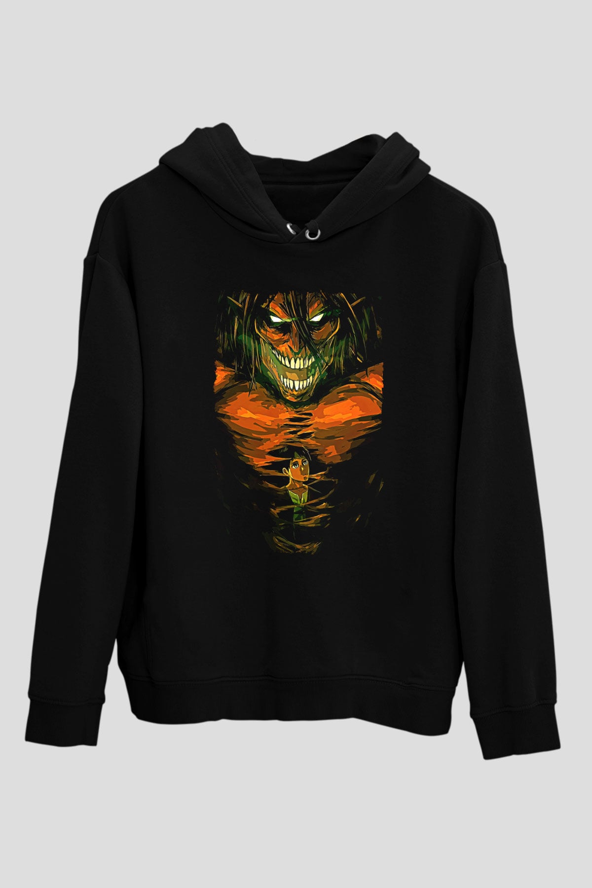 Attack On Titan Baskılı Unisex Siyah Hoodie
