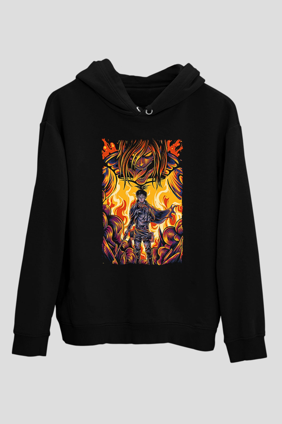 Attack On Titan Baskılı Unisex Siyah Hoodie