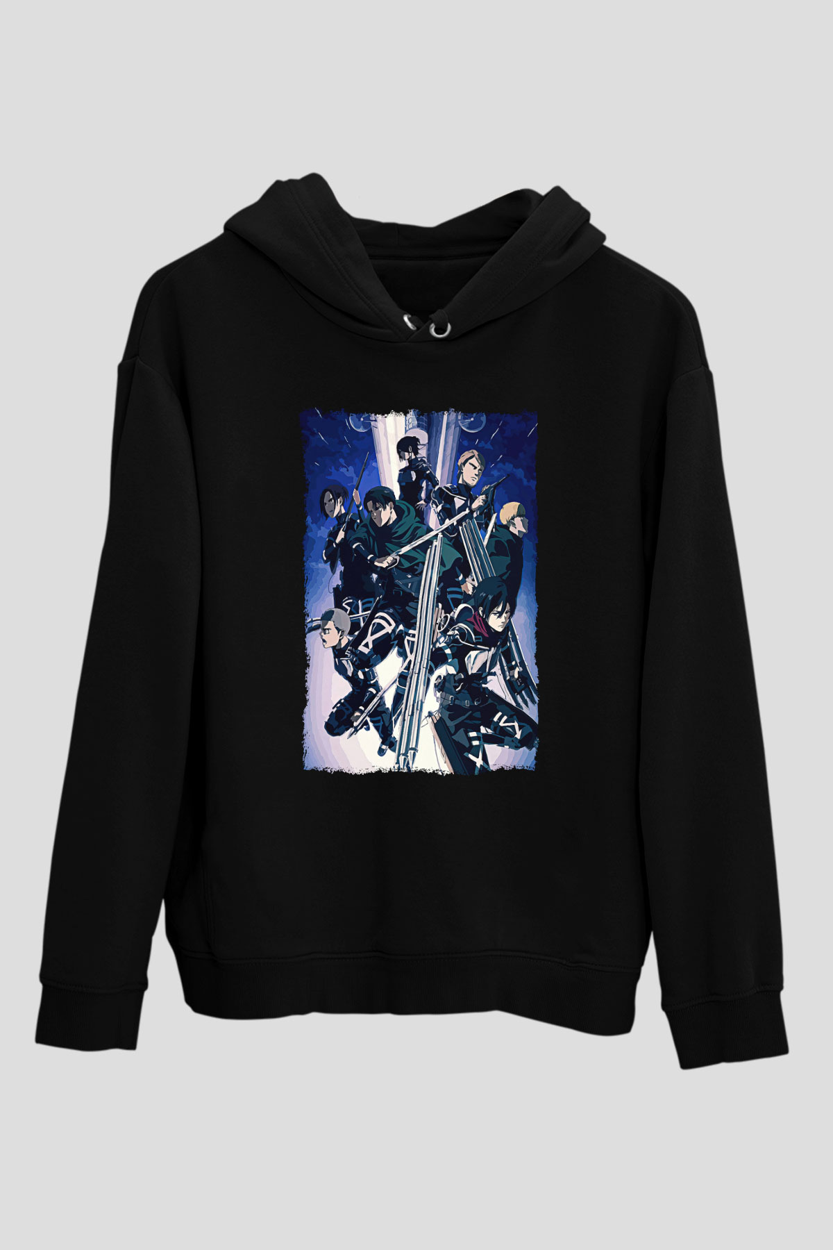 Attack On Titan Baskılı Unisex Siyah Hoodie