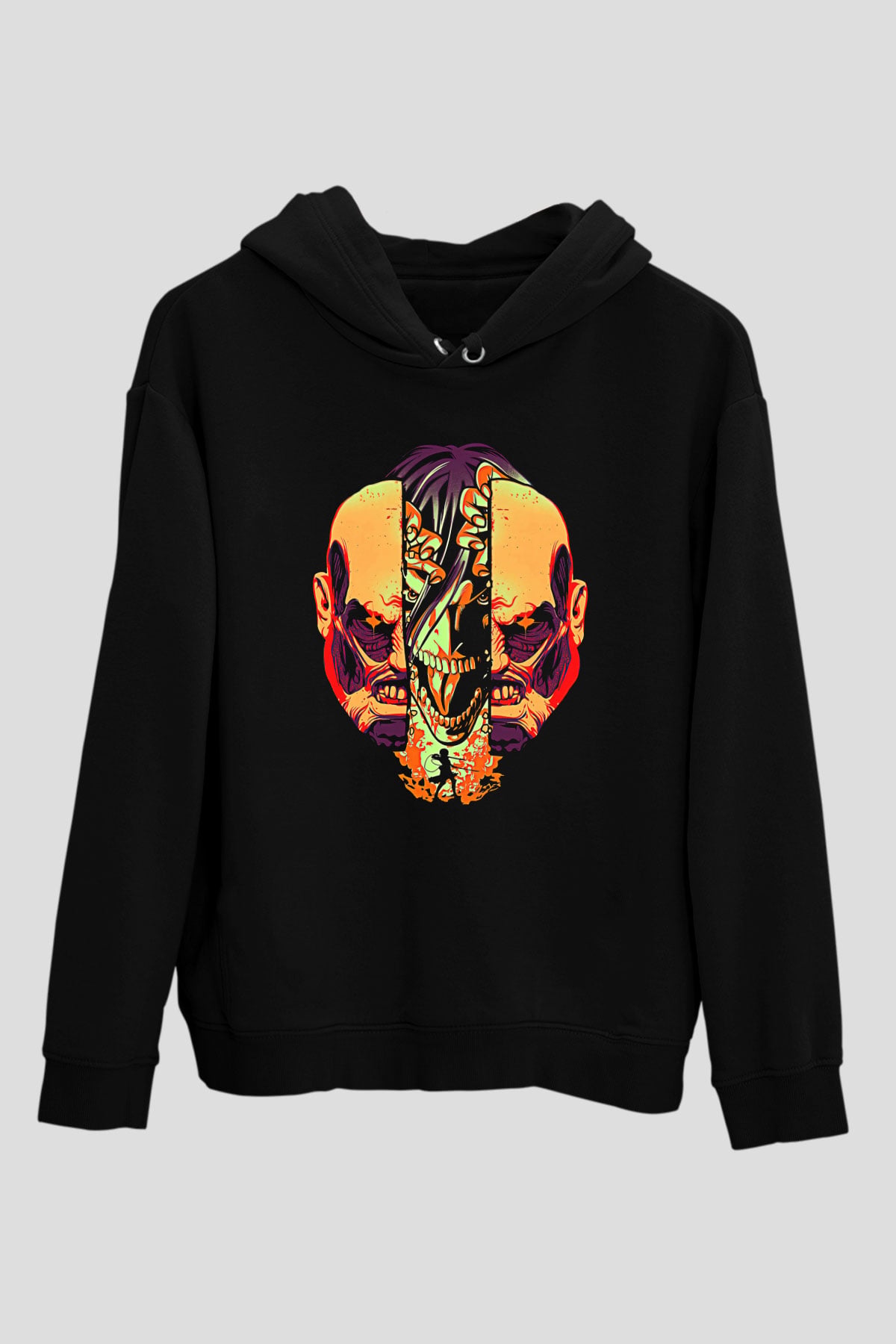 Attack On Titan Baskılı Unisex Siyah Hoodie